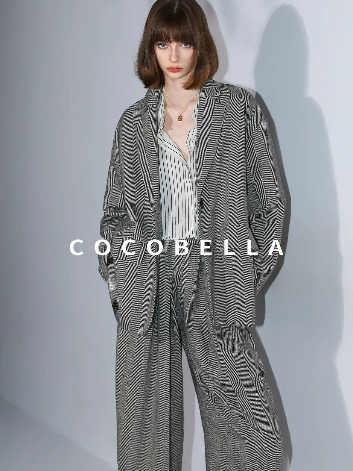 COCOBELLA High Waist 3D Detail Loose Harem Office Wear Women Black White Polyester Pants