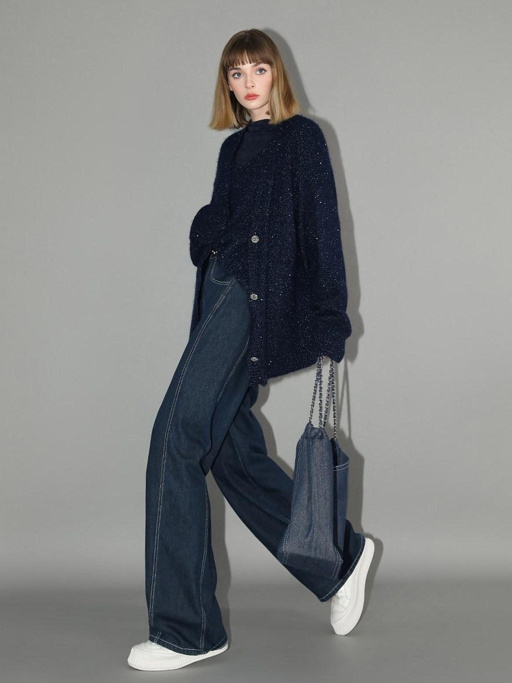 COCOBELLA High Waist Cotton Straight Leg Casual Women Denim Blue Brushed Pants