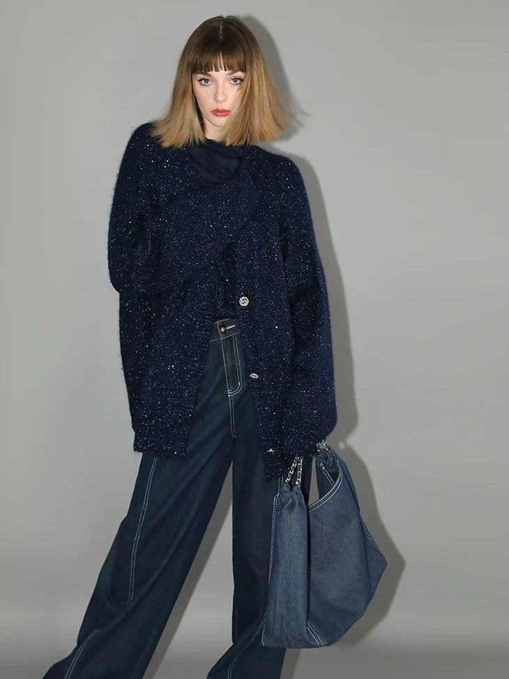 COCOBELLA High Waist Cotton Straight Leg Casual Women Denim Blue Brushed Pants