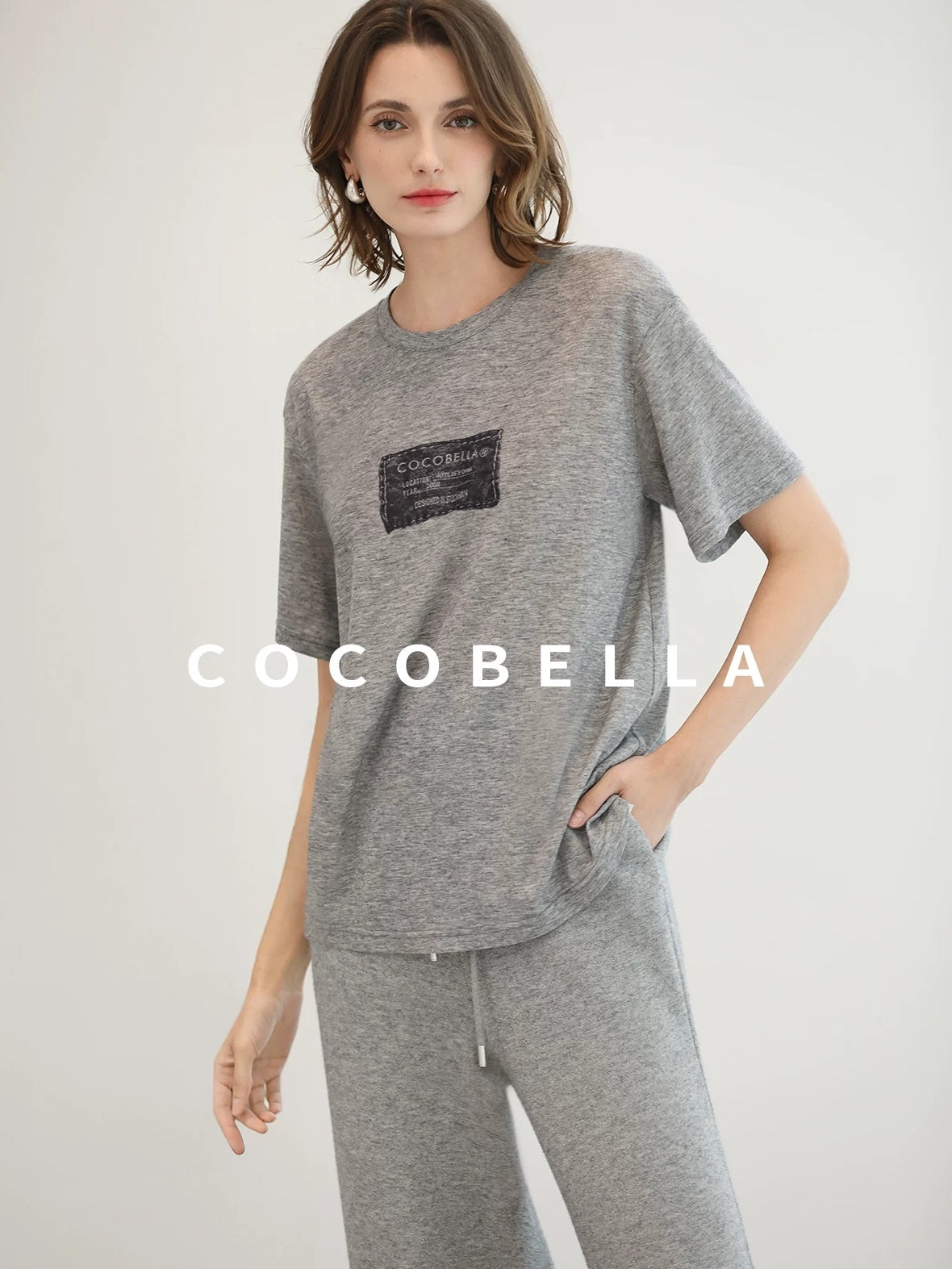 COCOBELLA High Waist Elastic Waistband Wide Leg Relaxed Fit Women Solid Knit Pants