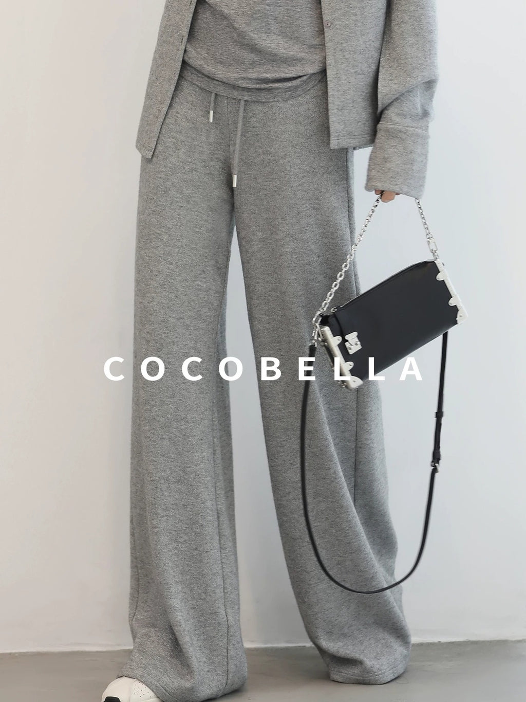 COCOBELLA High Waist Elastic Waistband Wide Leg Relaxed Fit Women Solid Knit Pants