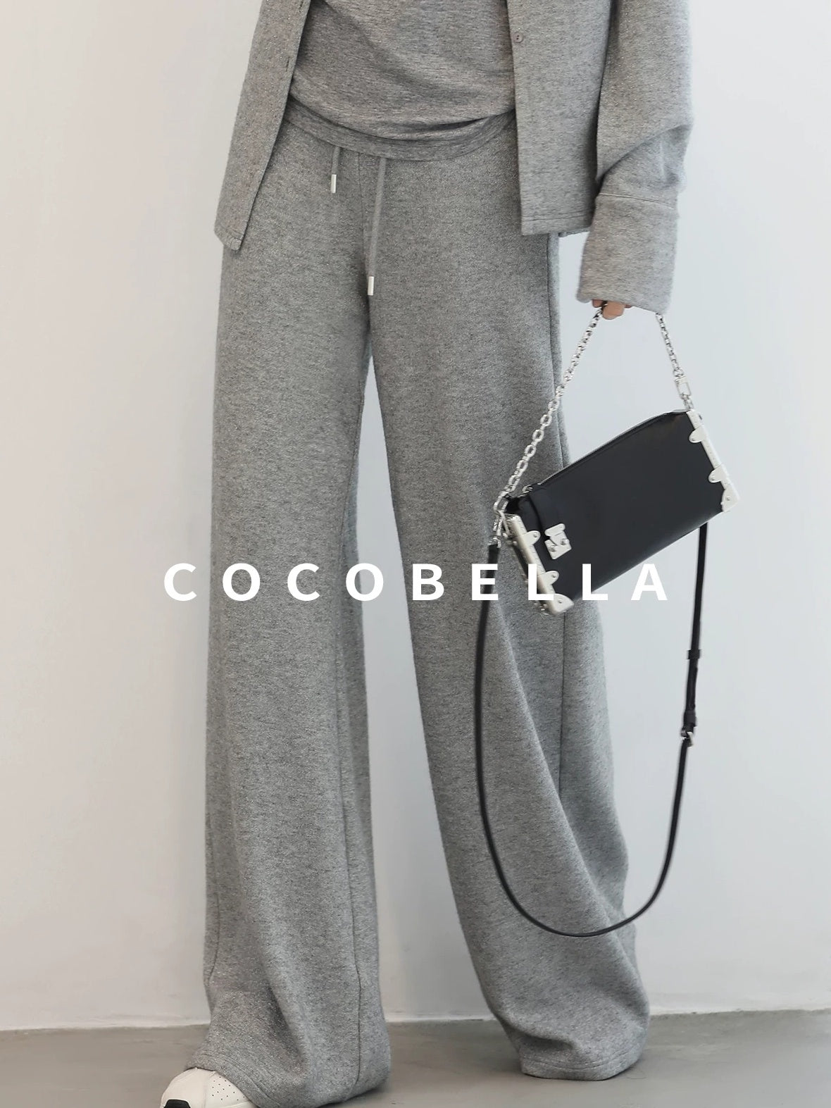 COCOBELLA High Waist Elastic Waistband Wide Leg Relaxed Fit Women Solid Knit Pants