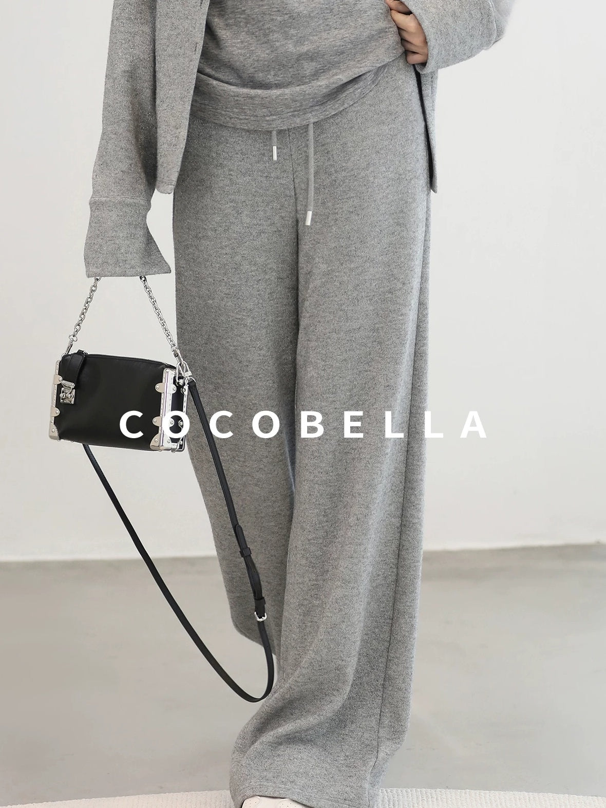 COCOBELLA High Waist Elastic Waistband Wide Leg Relaxed Fit Women Solid Knit Pants