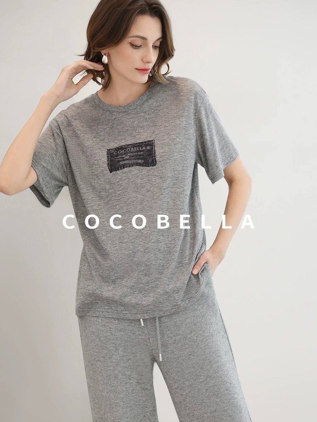 COCOBELLA High Waist Elastic Waistband Wide Leg Relaxed Fit Women Solid Knit Pants