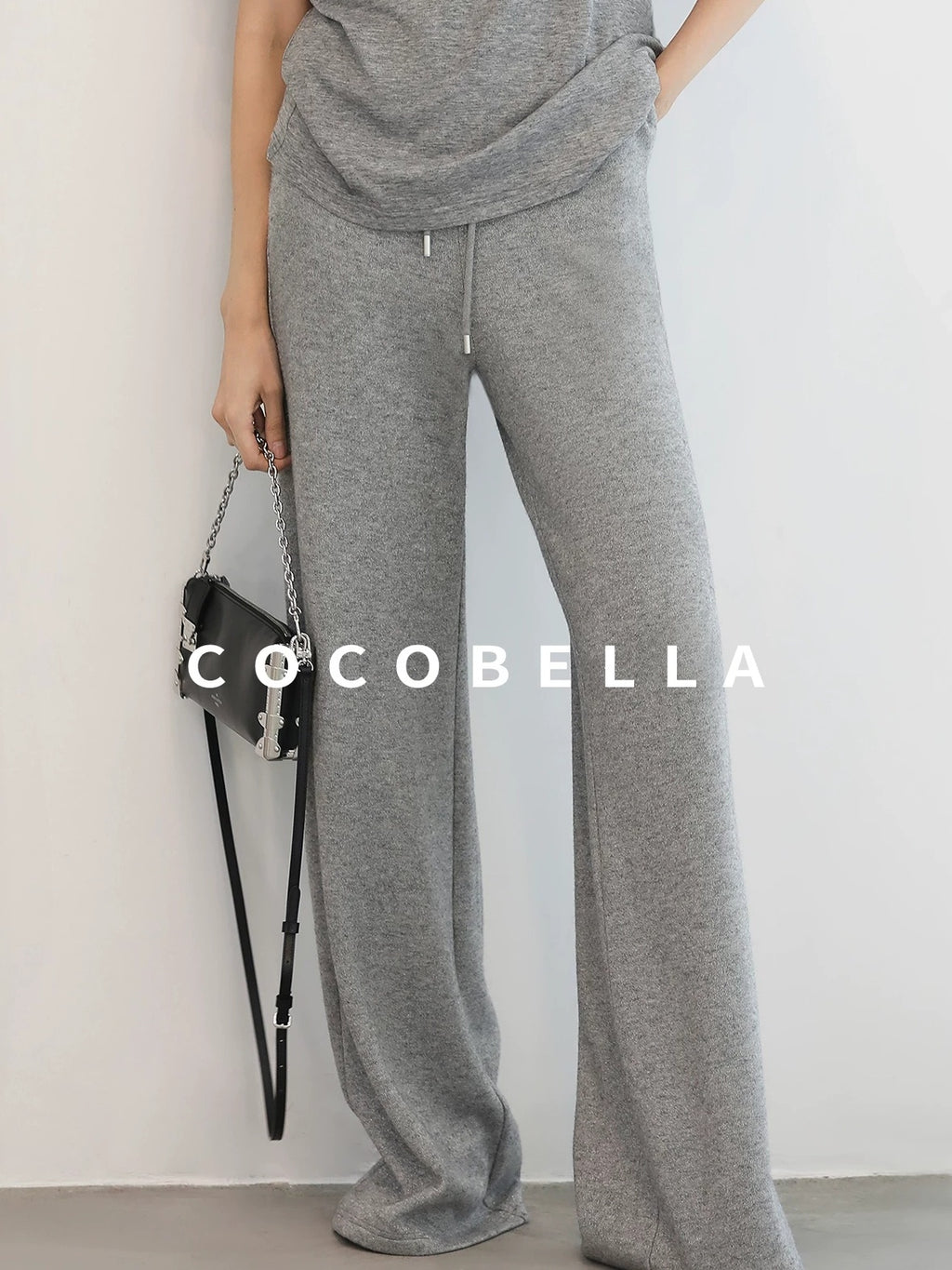 COCOBELLA High Waist Elastic Waistband Wide Leg Relaxed Fit Women Solid Knit Pants