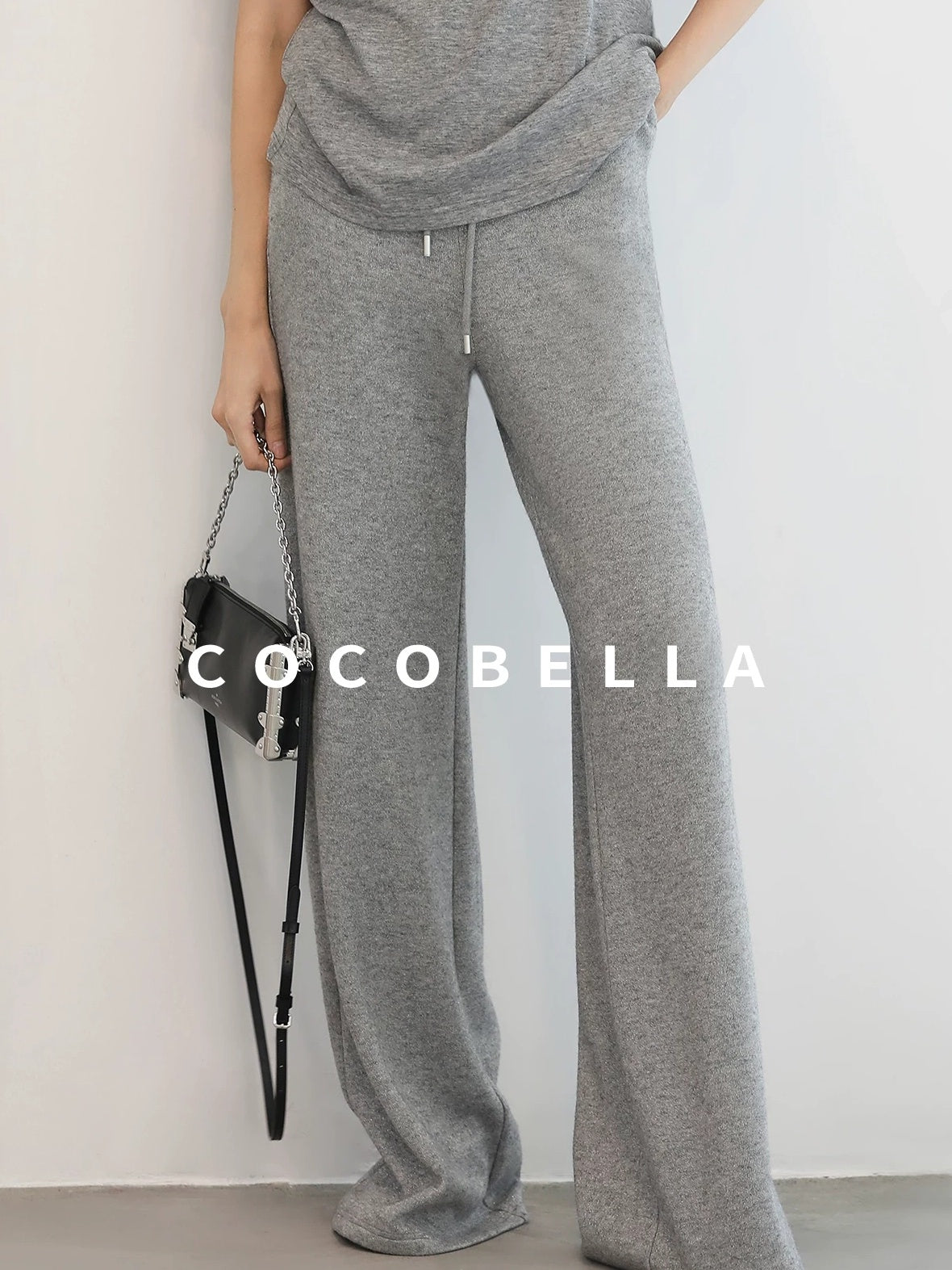 COCOBELLA High Waist Elastic Waistband Wide Leg Relaxed Fit Women Solid Knit Pants