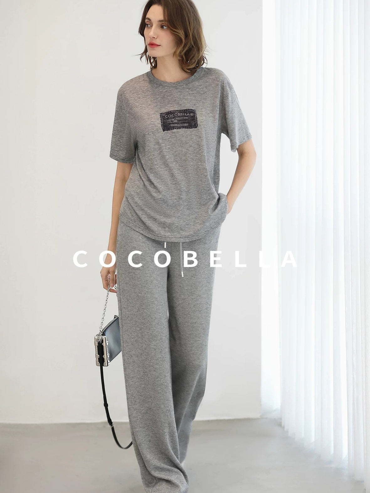 COCOBELLA High Waist Elastic Waistband Wide Leg Relaxed Fit Women Solid Knit Pants