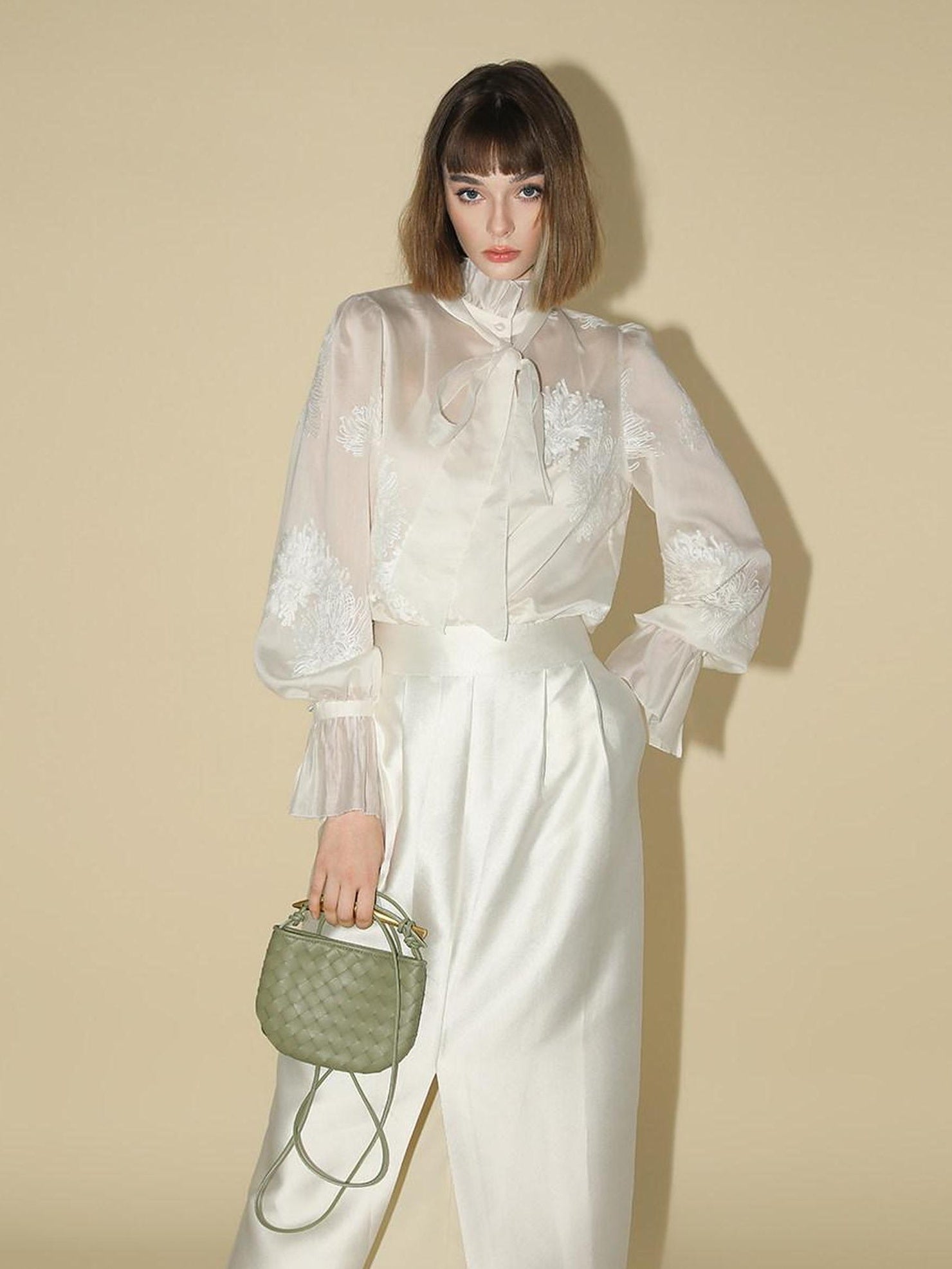 COCOBELLA High Waist Front Slit Ol H Line Suit Office Pearl White Skirts