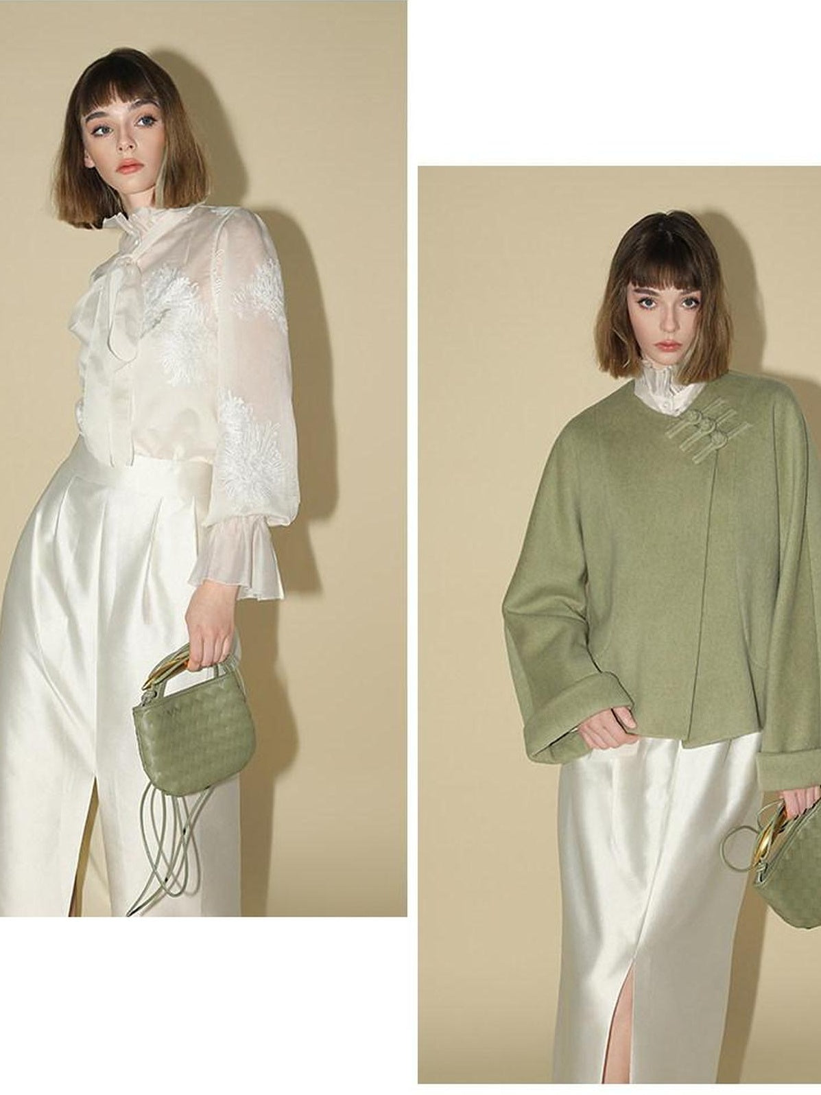 COCOBELLA High Waist Front Slit Ol H Line Suit Office Pearl White Skirts