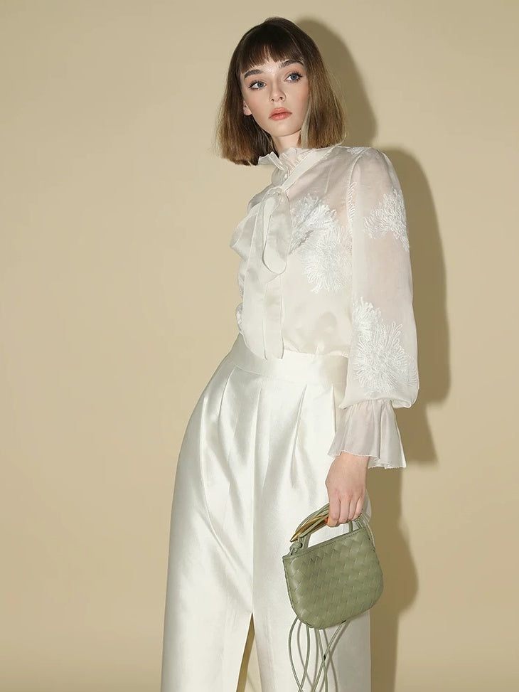 COCOBELLA High Waist Front Slit Ol H Line Suit Office Pearl White Skirts