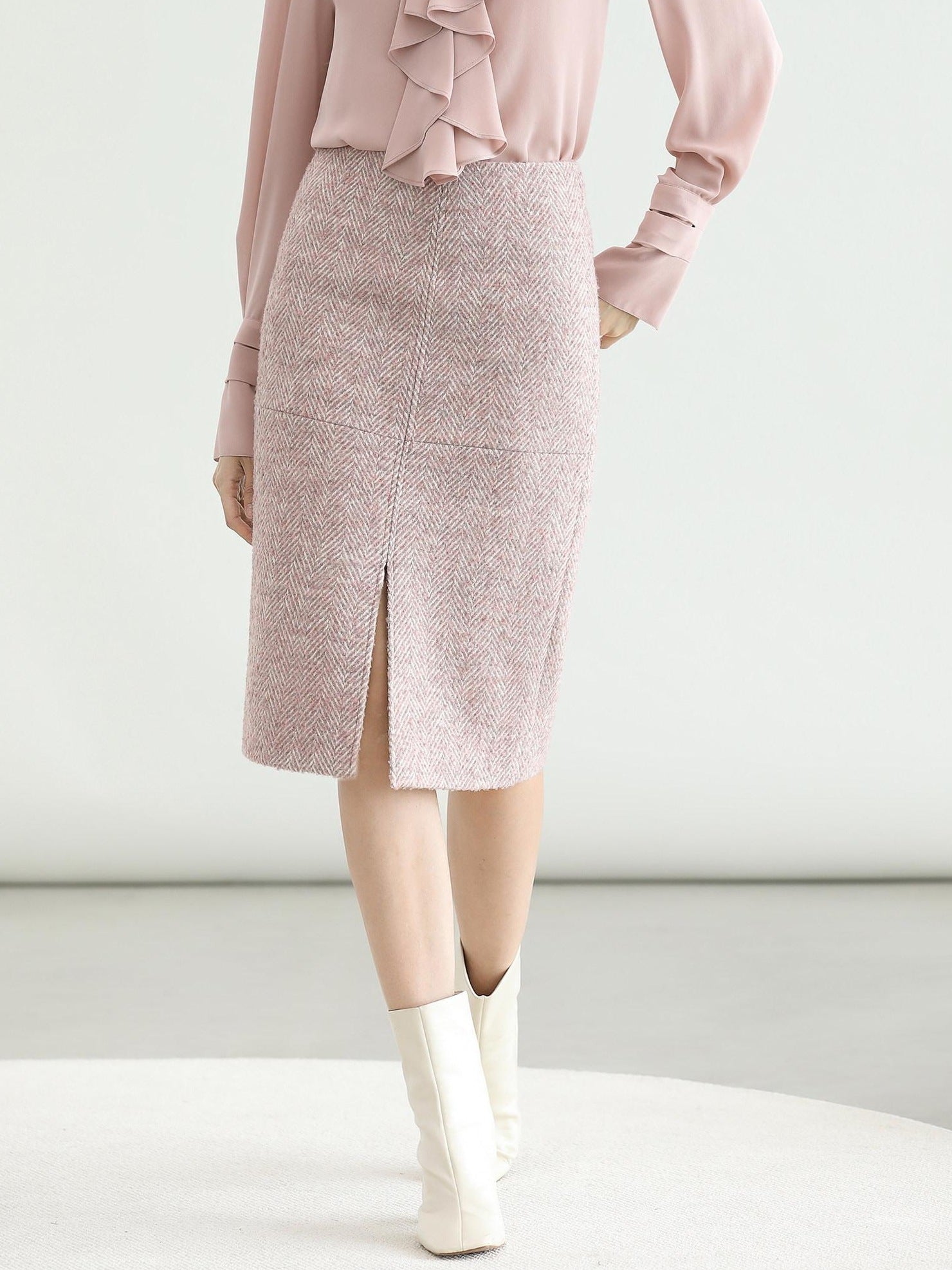 COCOBELLA High Waist Front Slit Straight Zipper Women City Commute Midi Skirts