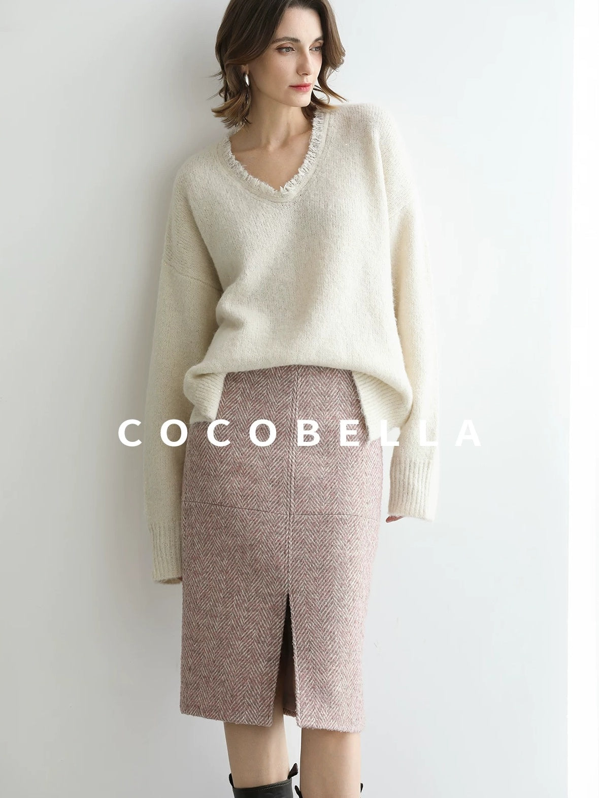 COCOBELLA High Waist Front Slit Straight Zipper Women City Commute Midi Skirts