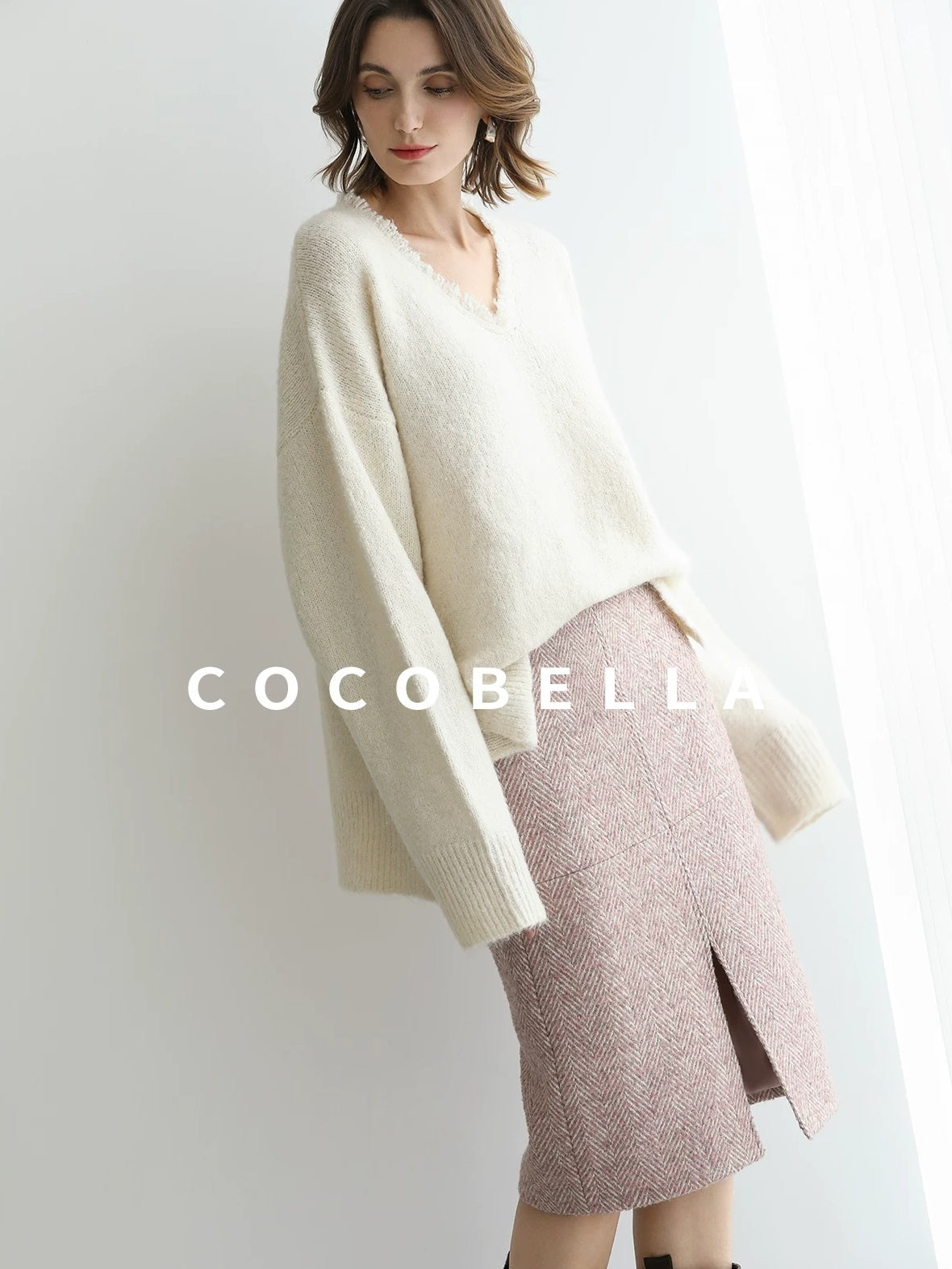 COCOBELLA High Waist Front Slit Straight Zipper Women City Commute Midi Skirts