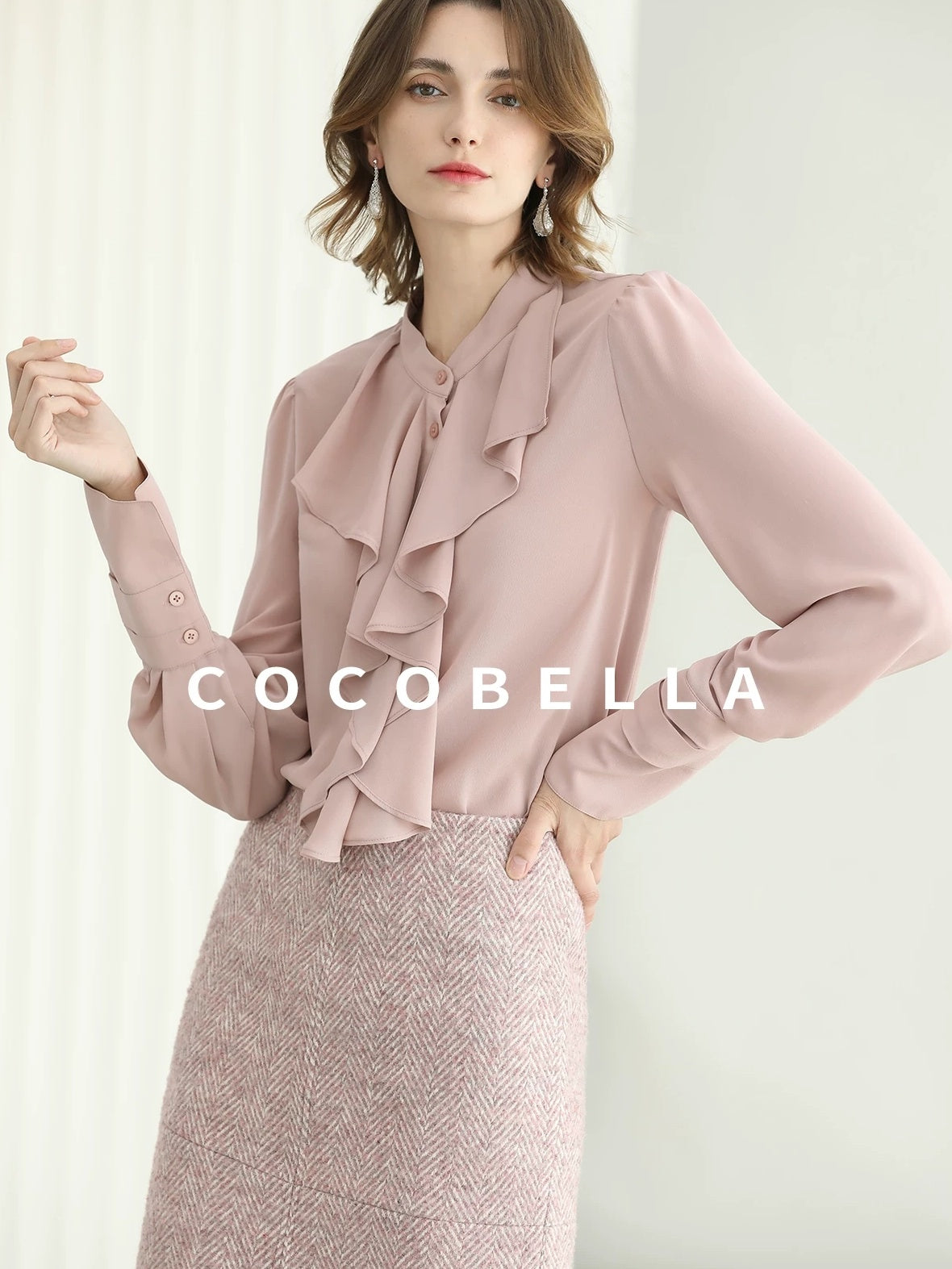 COCOBELLA High Waist Front Slit Straight Zipper Women City Commute Midi Skirts