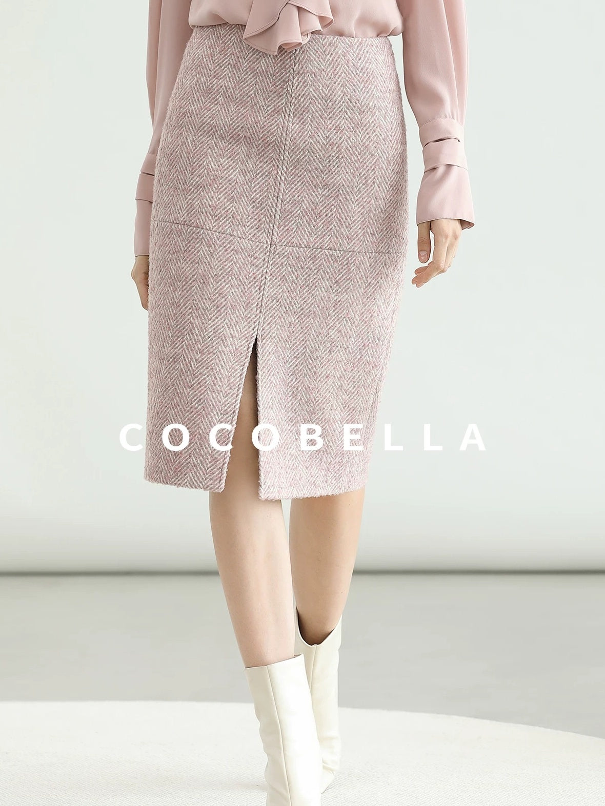 COCOBELLA High Waist Front Slit Straight Zipper Women City Commute Midi Skirts