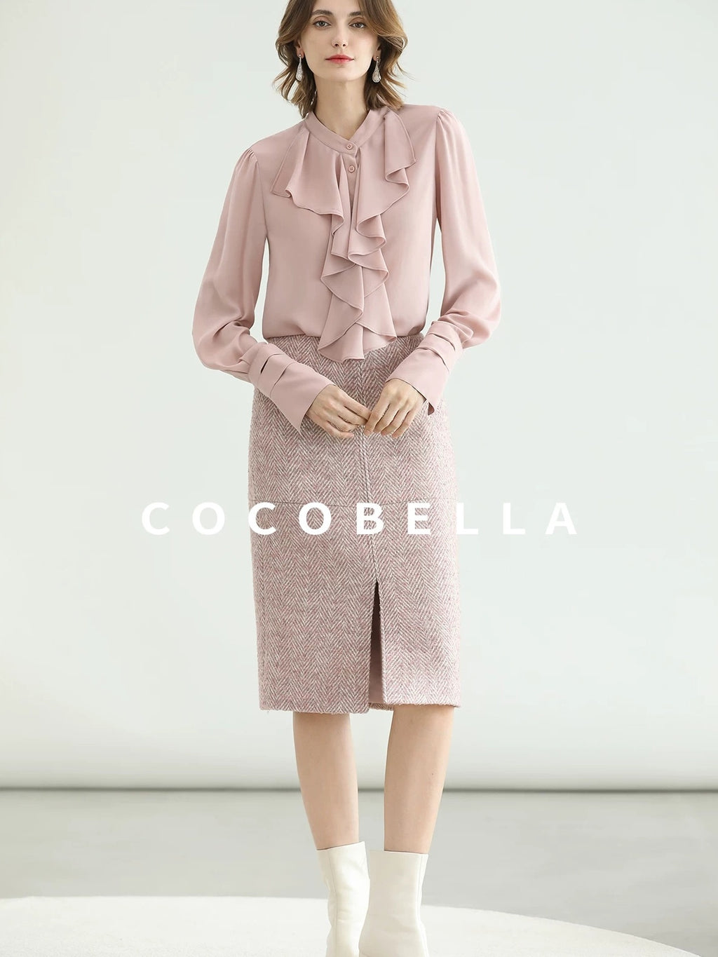 COCOBELLA High Waist Front Slit Straight Zipper Women City Commute Midi Skirts