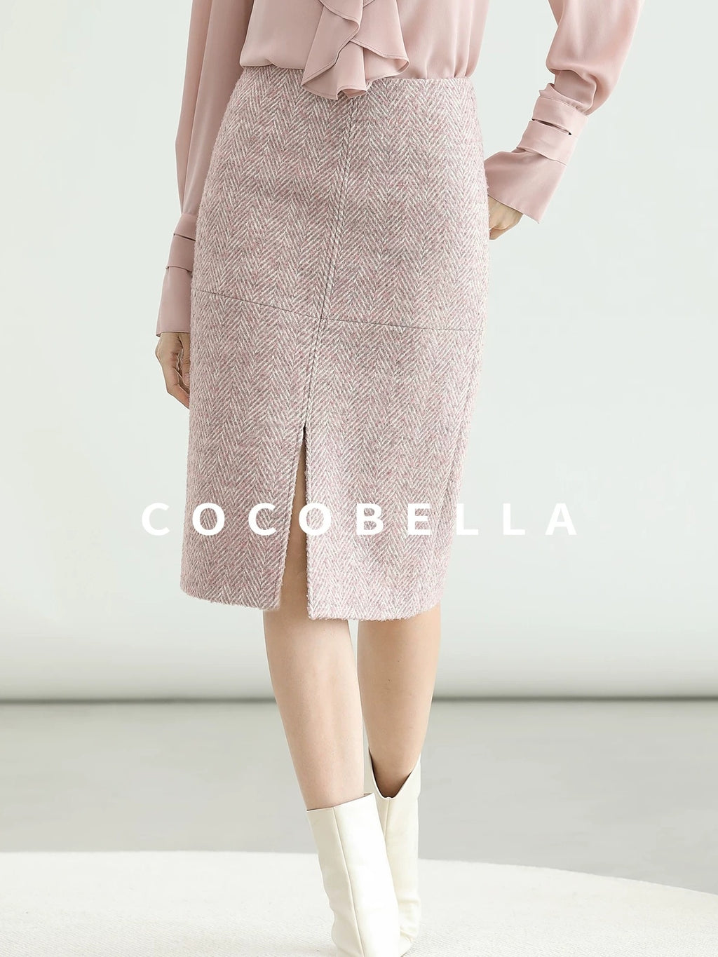 COCOBELLA High Waist Front Slit Straight Zipper Women City Commute Midi Skirts