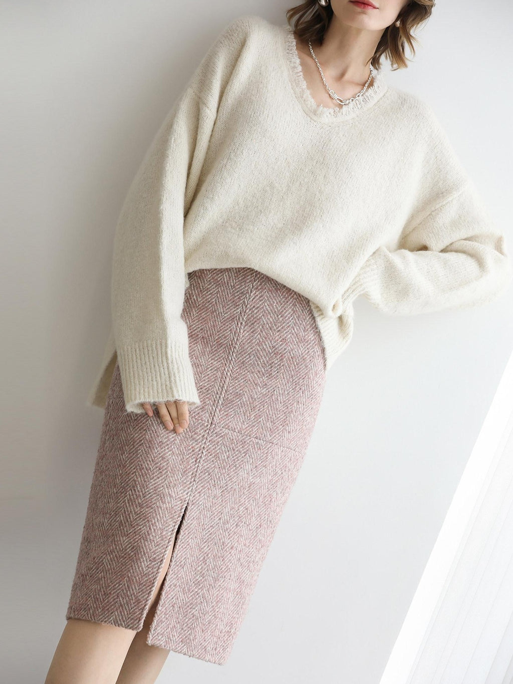 COCOBELLA High Waist Front Slit Straight Zipper Women City Commute Midi Skirts