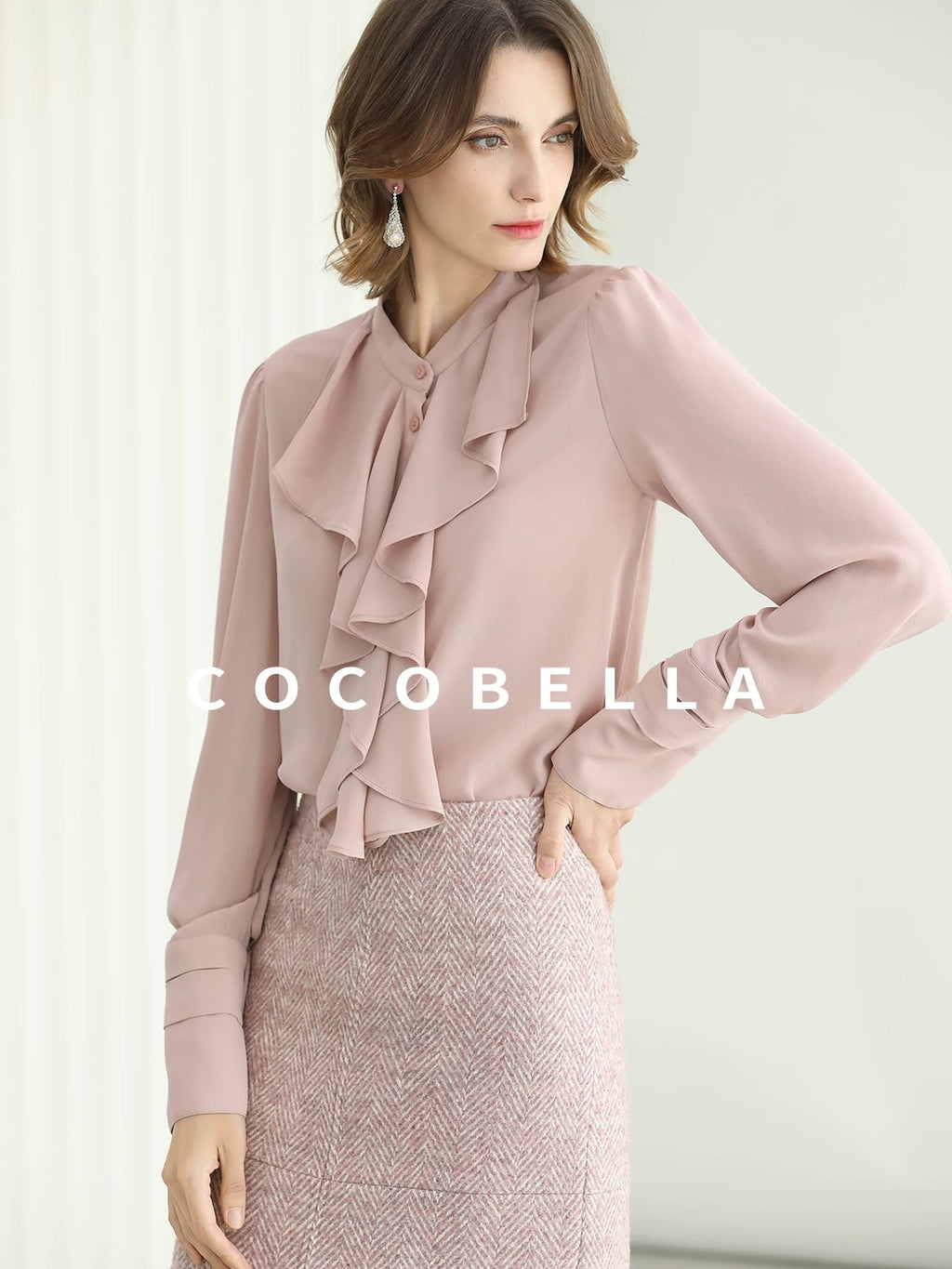 COCOBELLA High Waist Front Slit Straight Zipper Women City Commute Midi Skirts