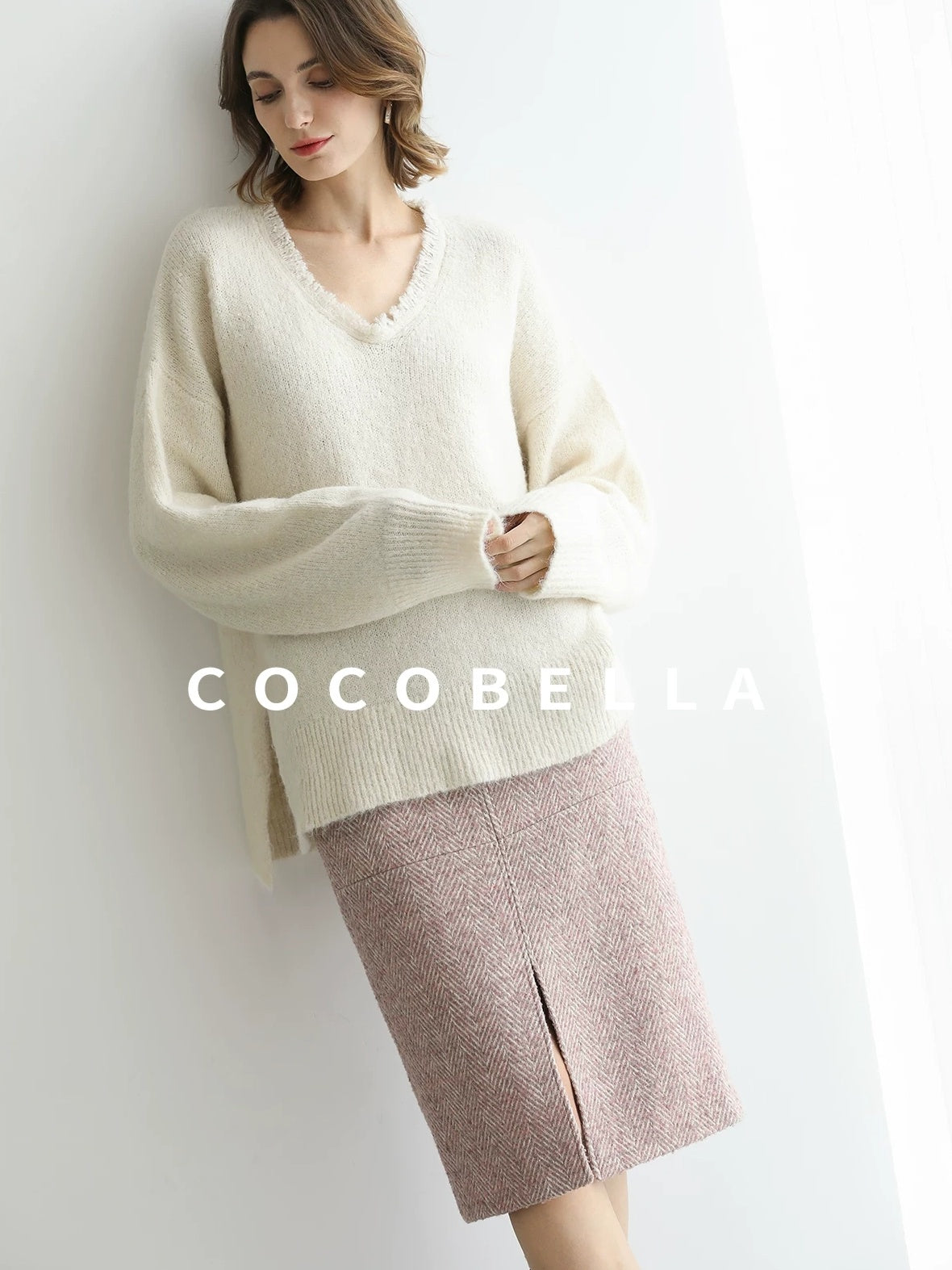 COCOBELLA High Waist Front Slit Straight Zipper Women City Commute Midi Skirts