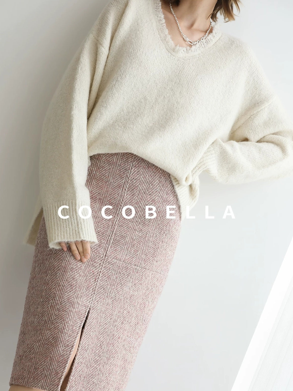 COCOBELLA High Waist Front Slit Straight Zipper Women City Commute Midi Skirts