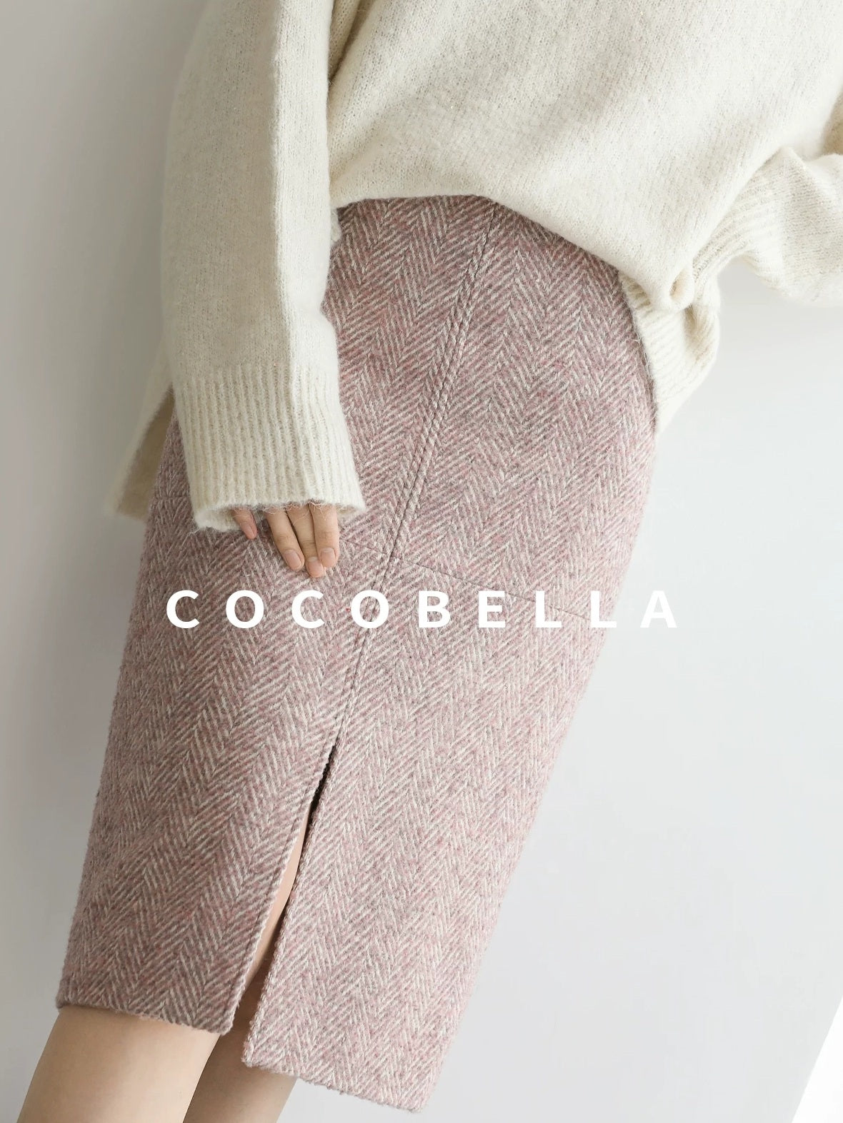 COCOBELLA High Waist Front Slit Straight Zipper Women City Commute Midi Skirts