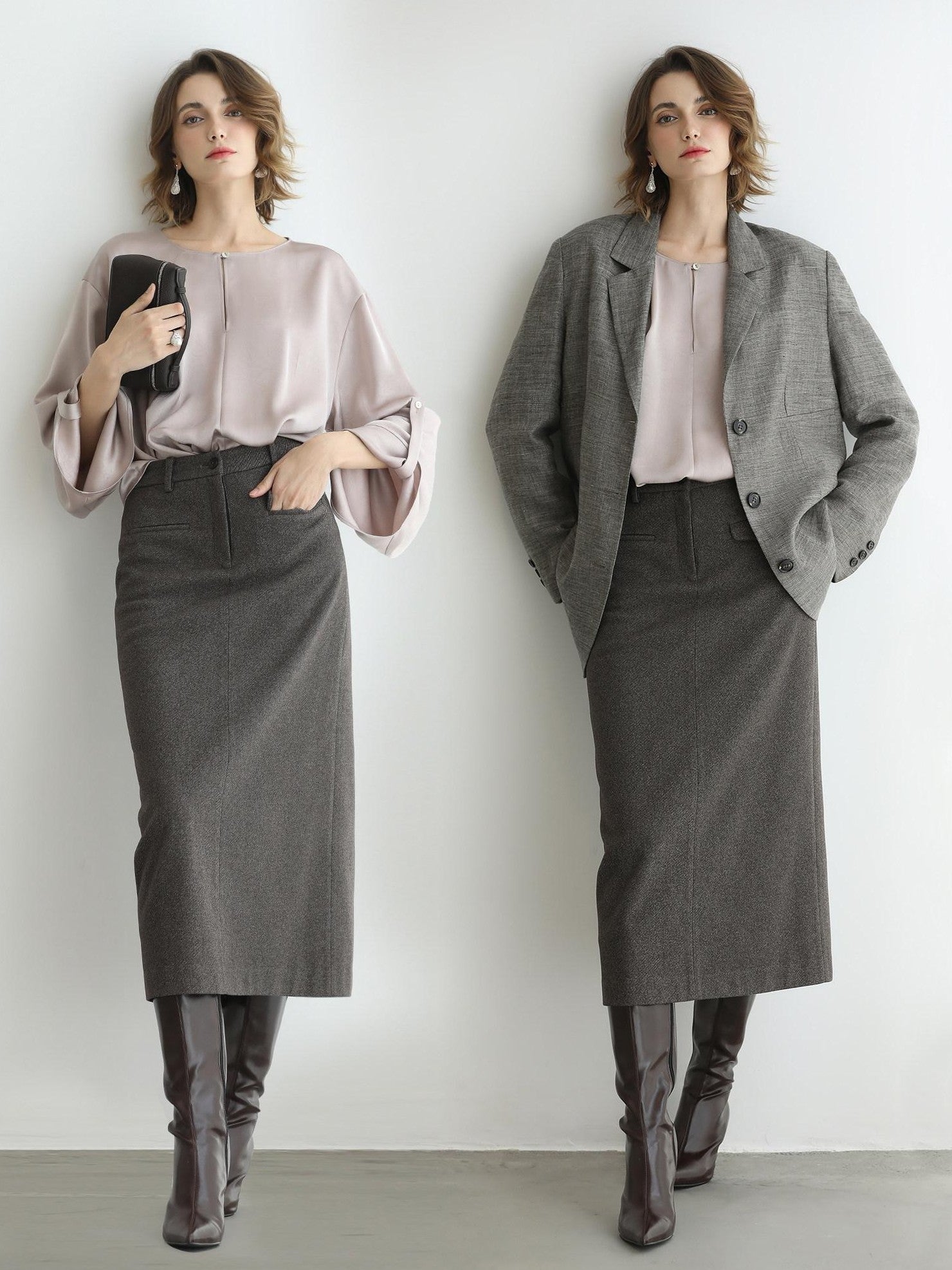 COCOBELLA High Waist H Line Straight With Pockets Commuter Office Women Nutmeg Skirts