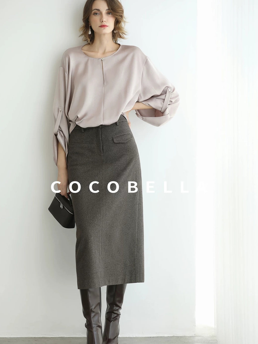 COCOBELLA High Waist H Line Straight With Pockets Commuter Office Women Nutmeg Skirts