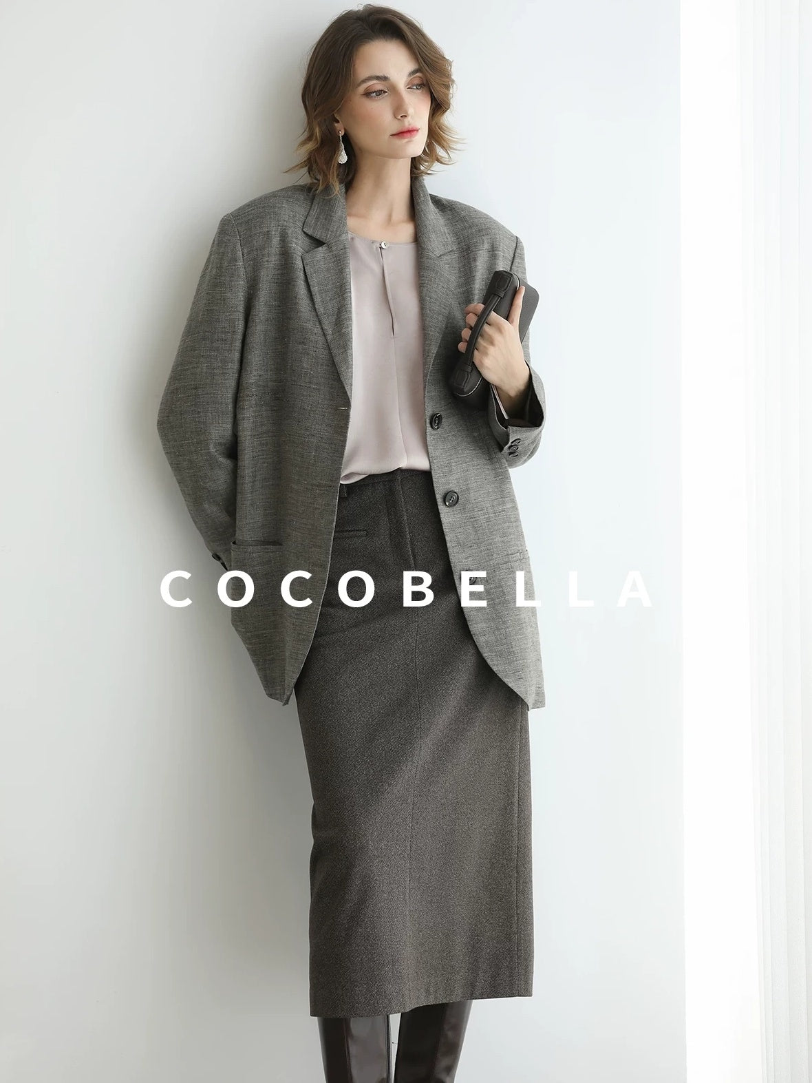 COCOBELLA High Waist H Line Straight With Pockets Commuter Office Women Nutmeg Skirts