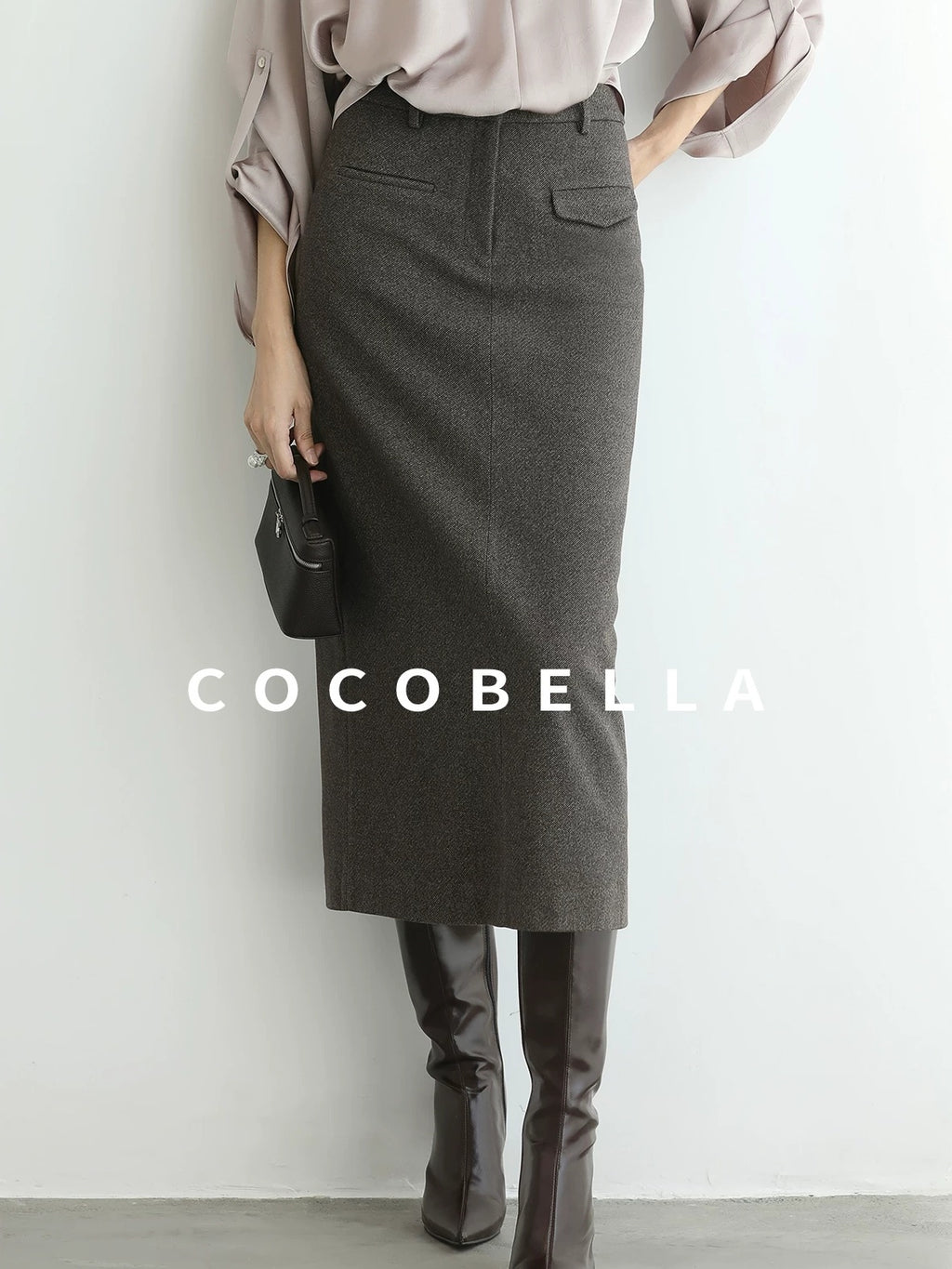 COCOBELLA High Waist H Line Straight With Pockets Commuter Office Women Nutmeg Skirts