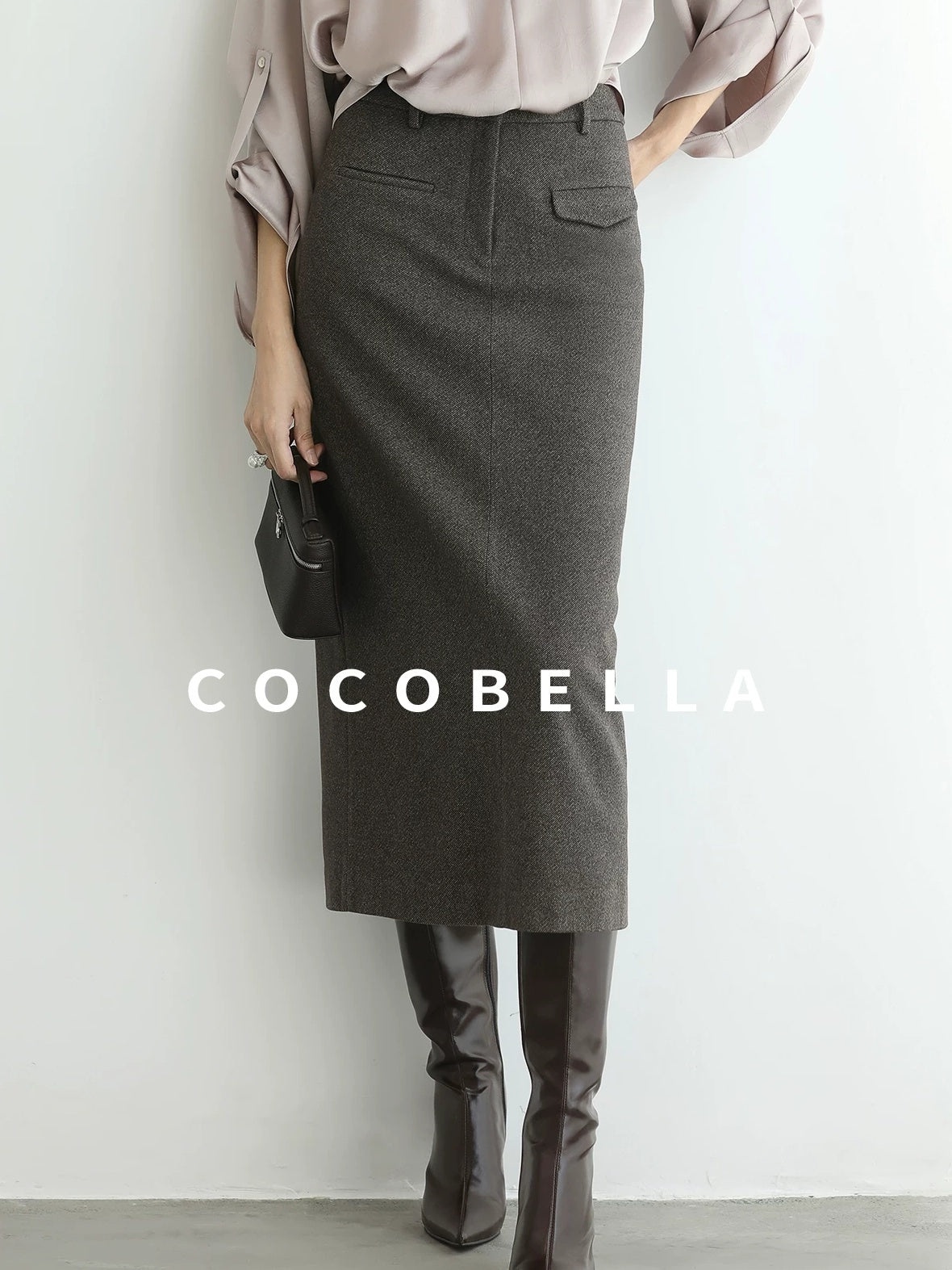 COCOBELLA High Waist H Line Straight With Pockets Commuter Office Women Nutmeg Skirts