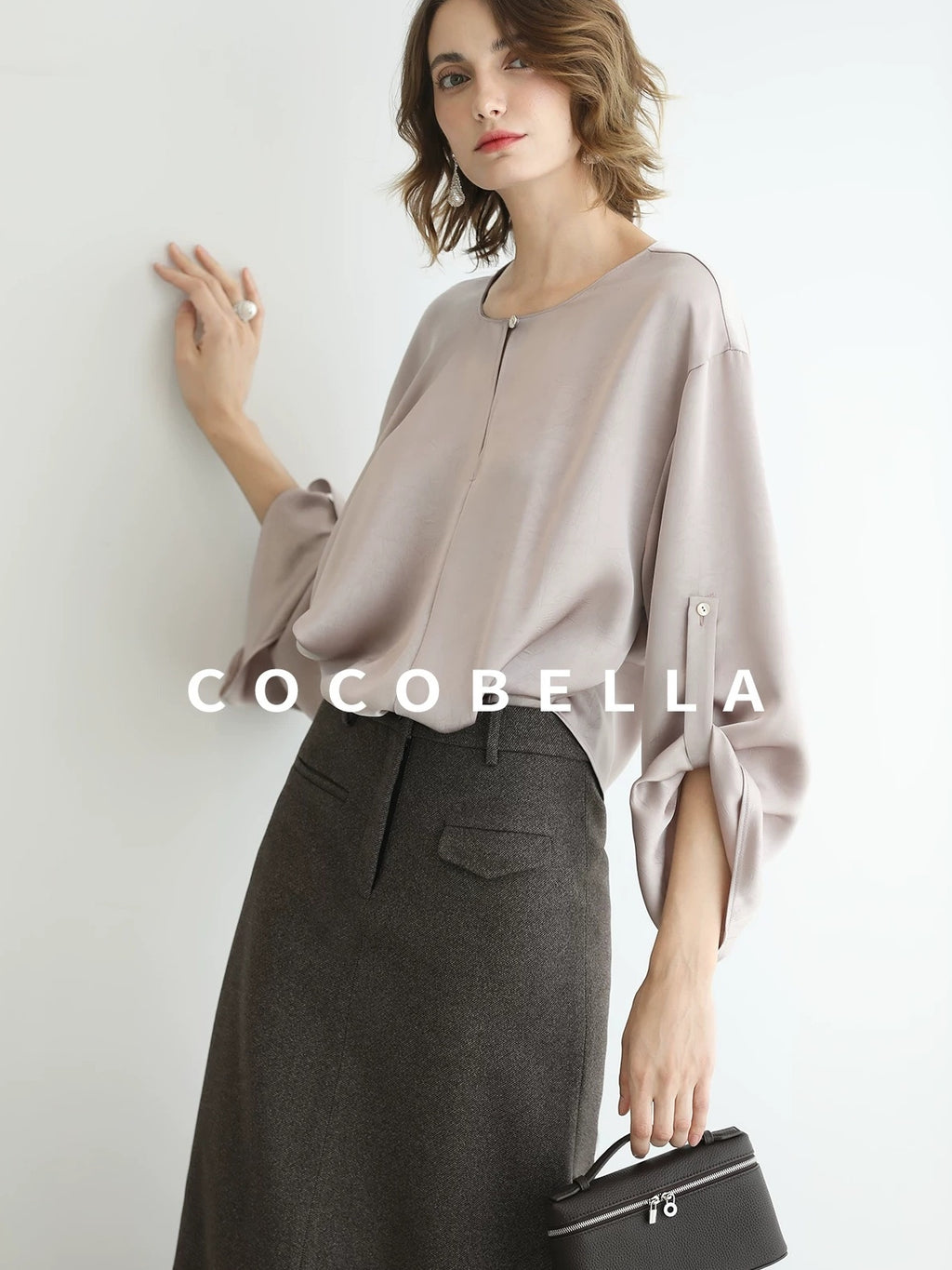 COCOBELLA High Waist H Line Straight With Pockets Commuter Office Women Nutmeg Skirts