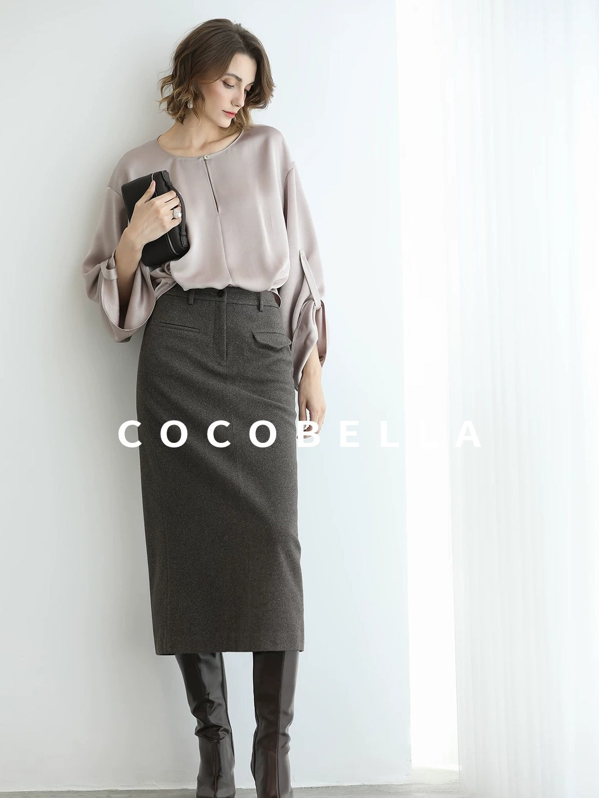 COCOBELLA High Waist H Line Straight With Pockets Commuter Office Women Nutmeg Skirts