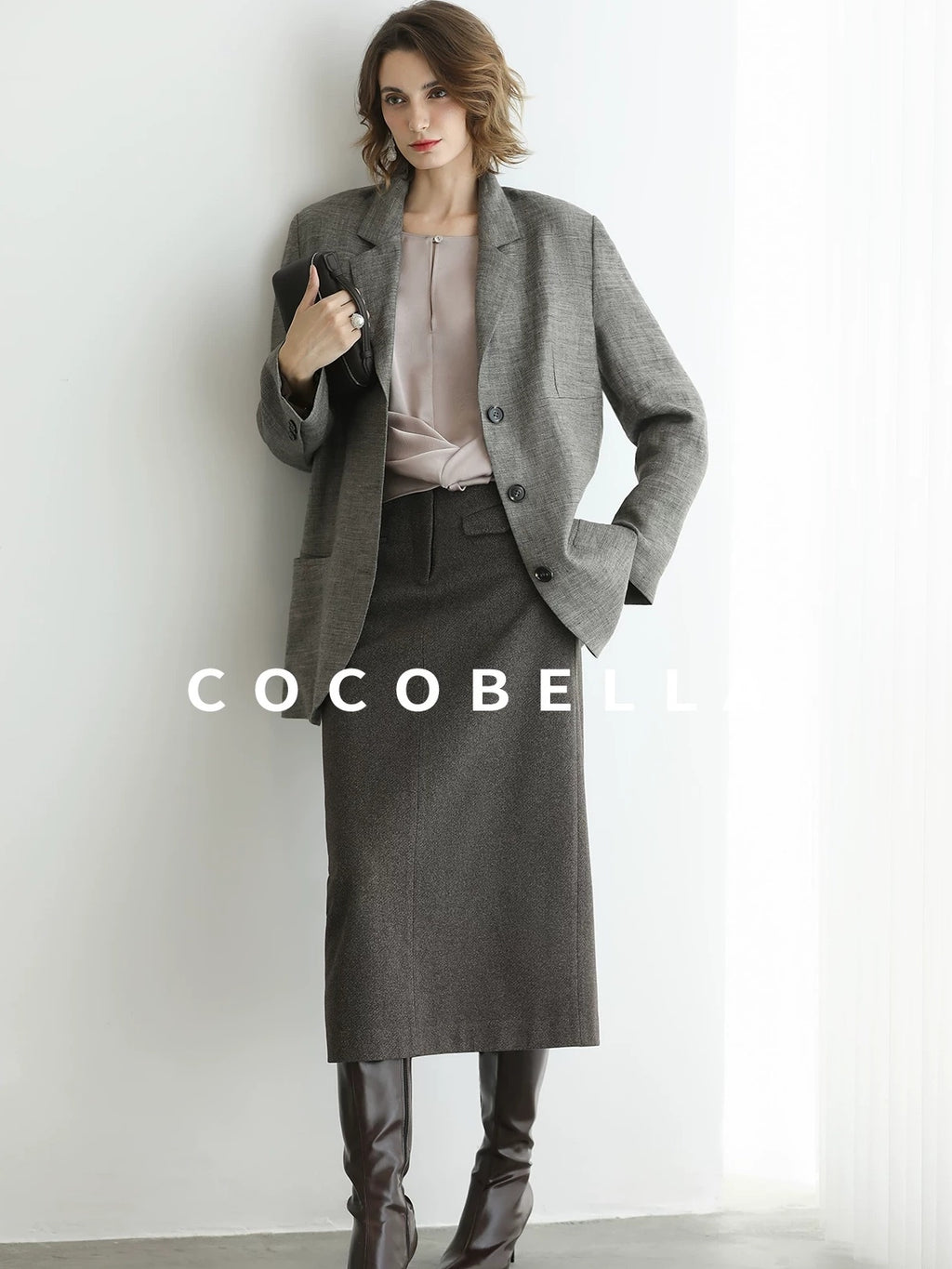 COCOBELLA High Waist H Line Straight With Pockets Commuter Office Women Nutmeg Skirts