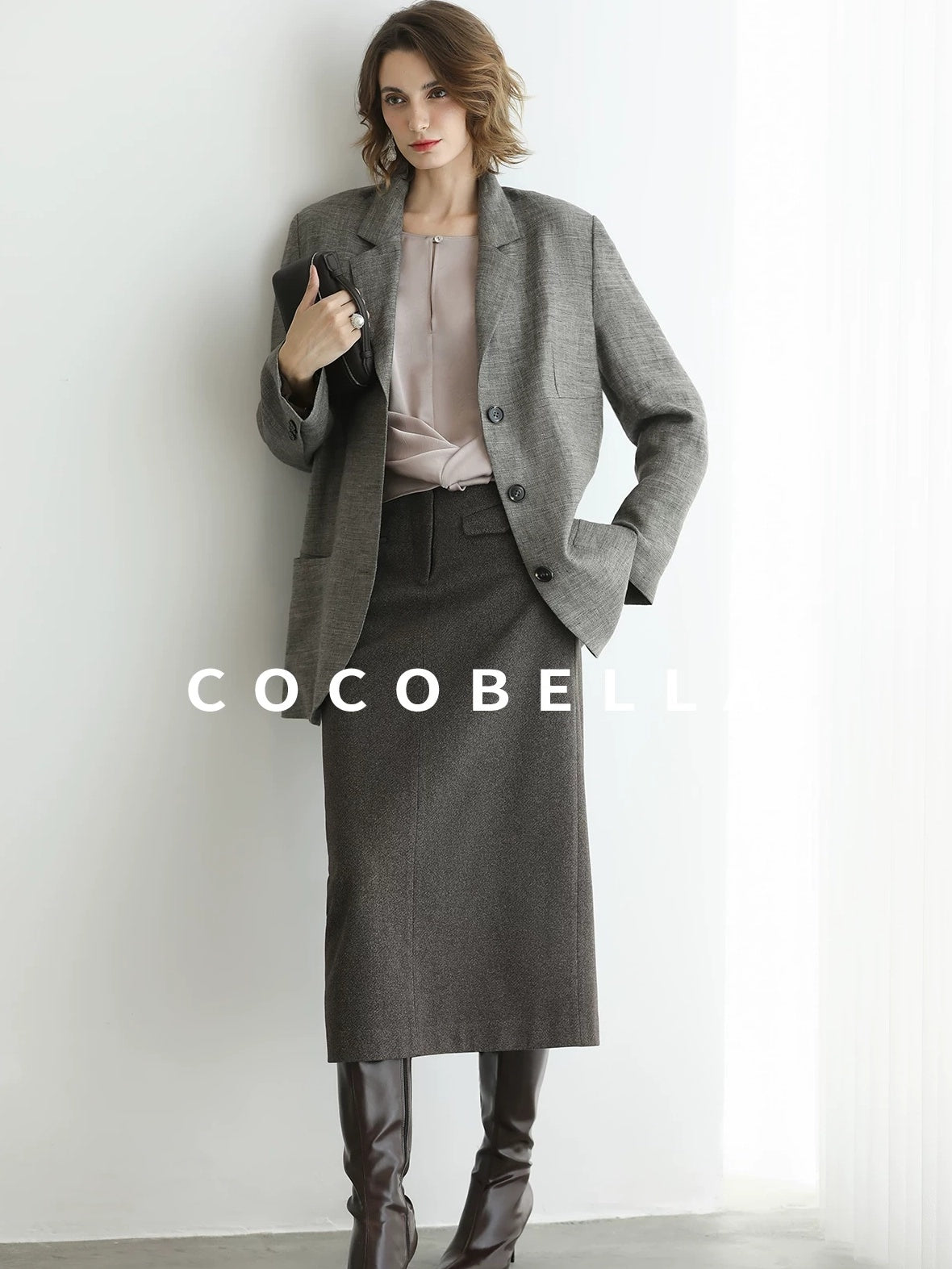 COCOBELLA High Waist H Line Straight With Pockets Commuter Office Women Nutmeg Skirts