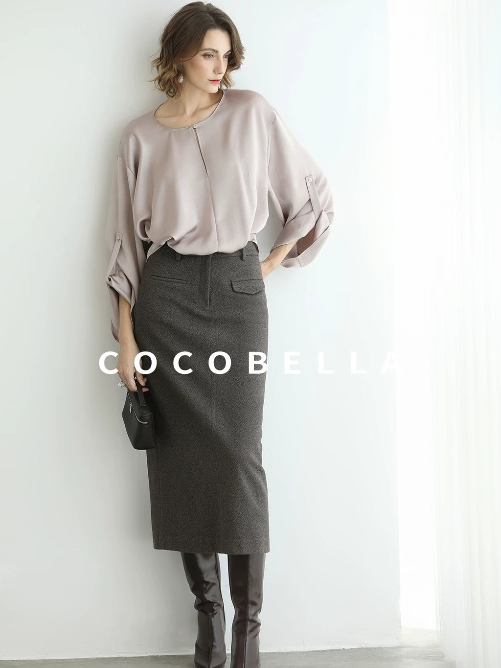 COCOBELLA High Waist H Line Straight With Pockets Commuter Office Women Nutmeg Skirts