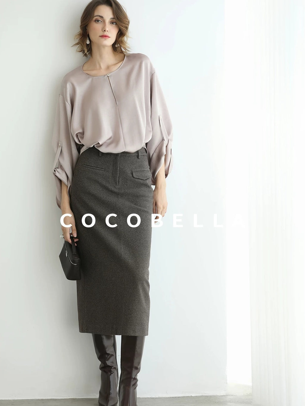COCOBELLA High Waist H Line Straight With Pockets Commuter Office Women Nutmeg Skirts