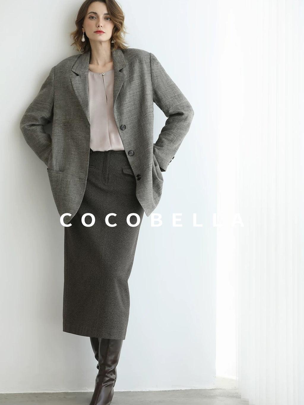COCOBELLA High Waist H Line Straight With Pockets Commuter Office Women Nutmeg Skirts