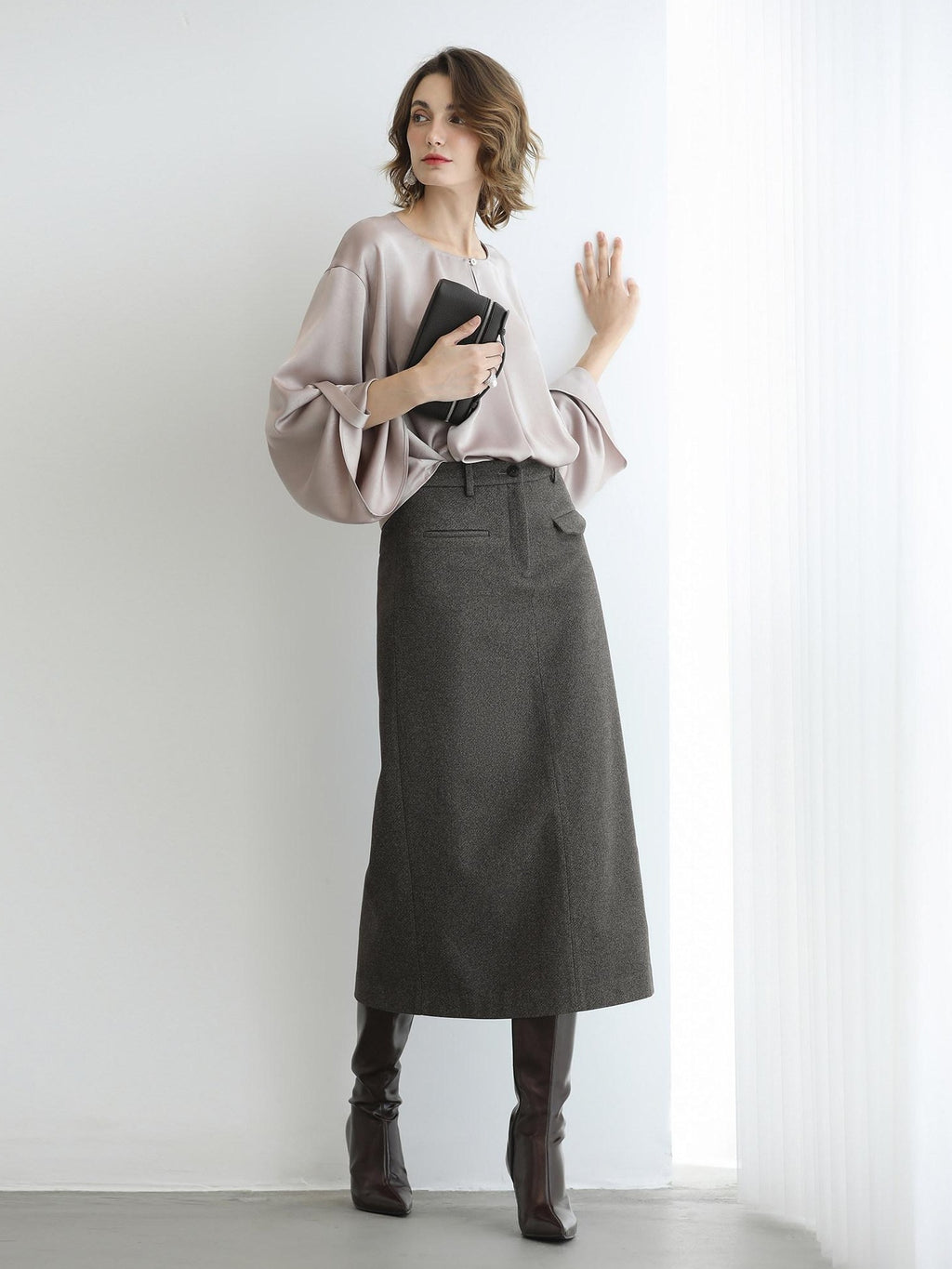 COCOBELLA High Waist H Line Straight With Pockets Commuter Office Women Nutmeg Skirts