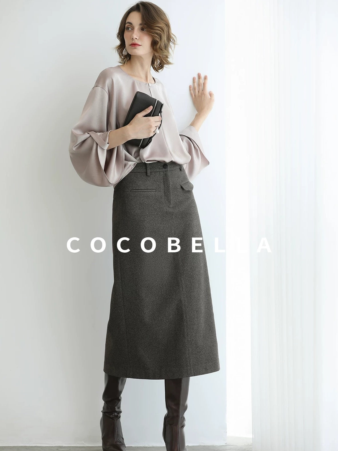 COCOBELLA High Waist H Line Straight With Pockets Commuter Office Women Nutmeg Skirts