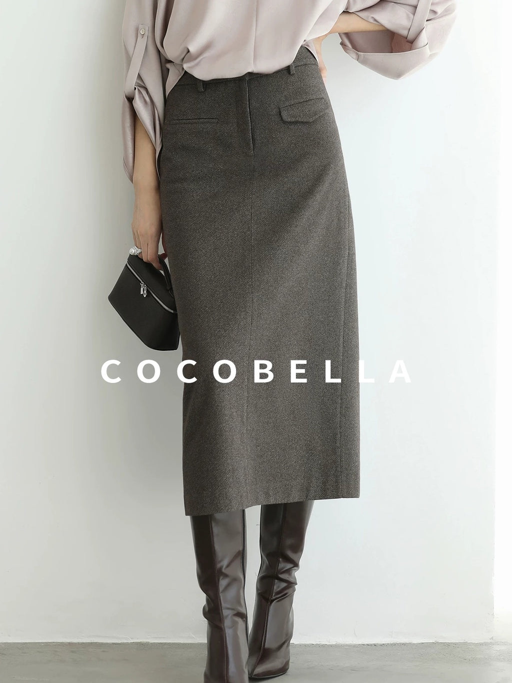 COCOBELLA High Waist H Line Straight With Pockets Commuter Office Women Nutmeg Skirts