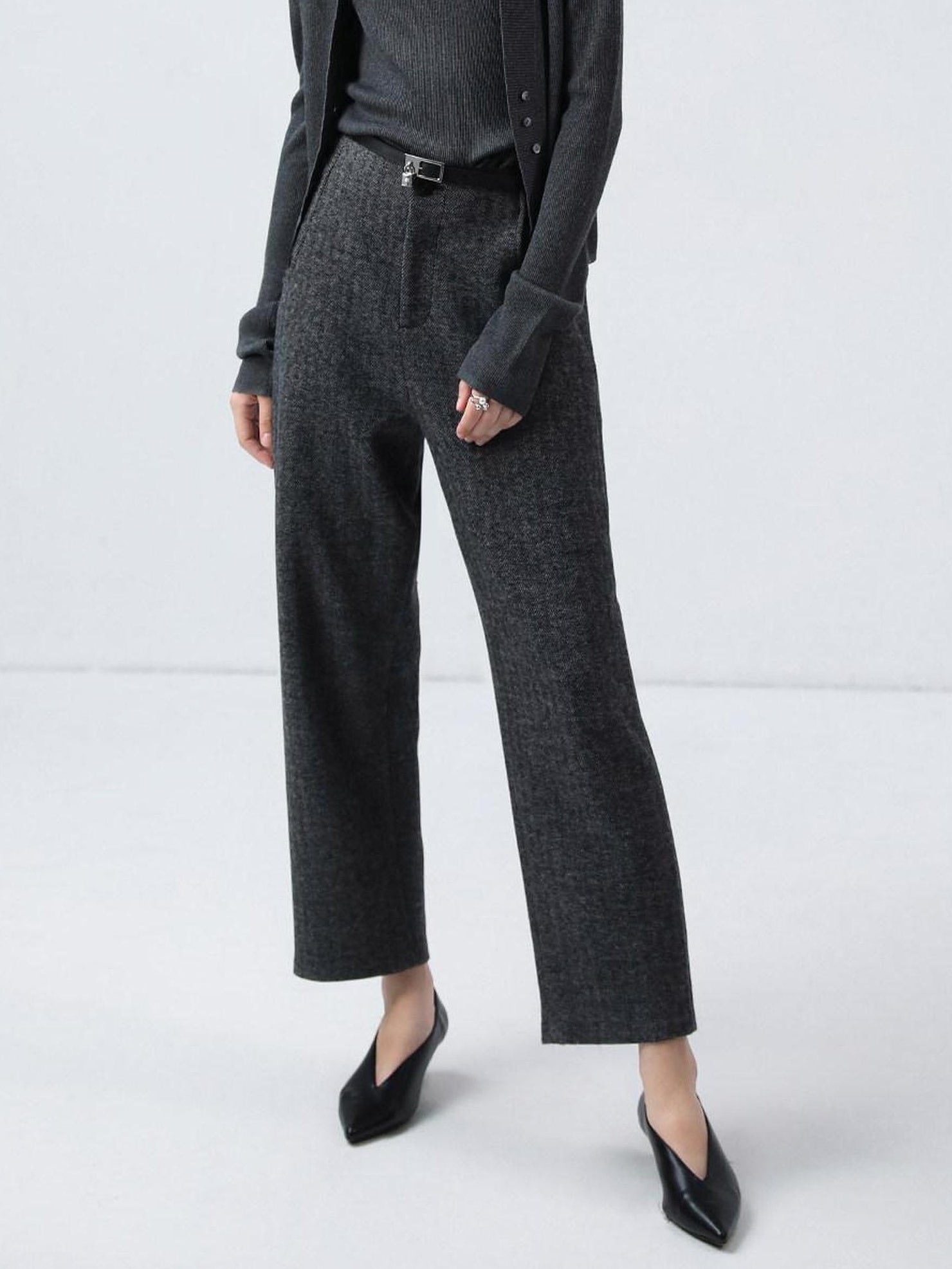 COCOBELLA High Waist Herringbone Pockets Straight Harem Office Women Workwear Pants