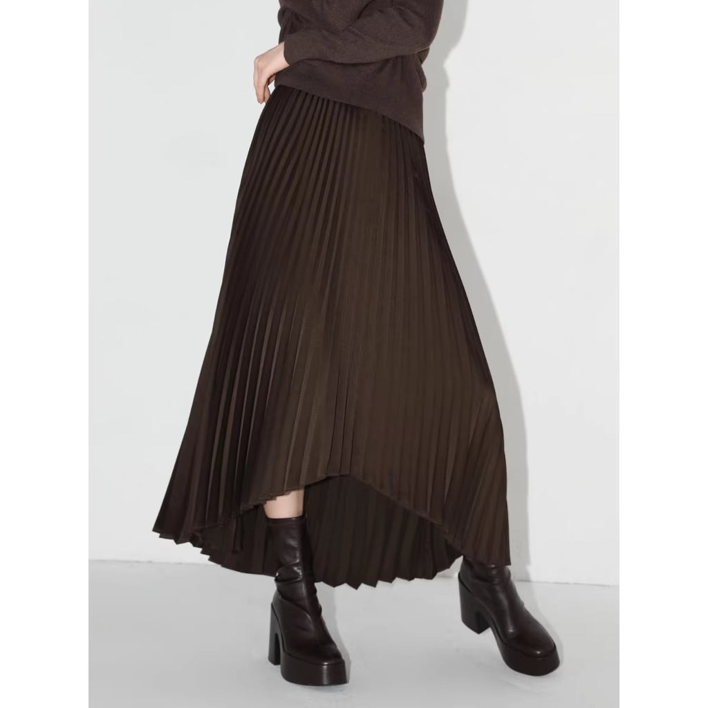 COCOBELLA_High_Waist_Ladylike_Asymmetric_Pleated_A_Line_Office_Chocolate_Midi_Skirts_MISSTT