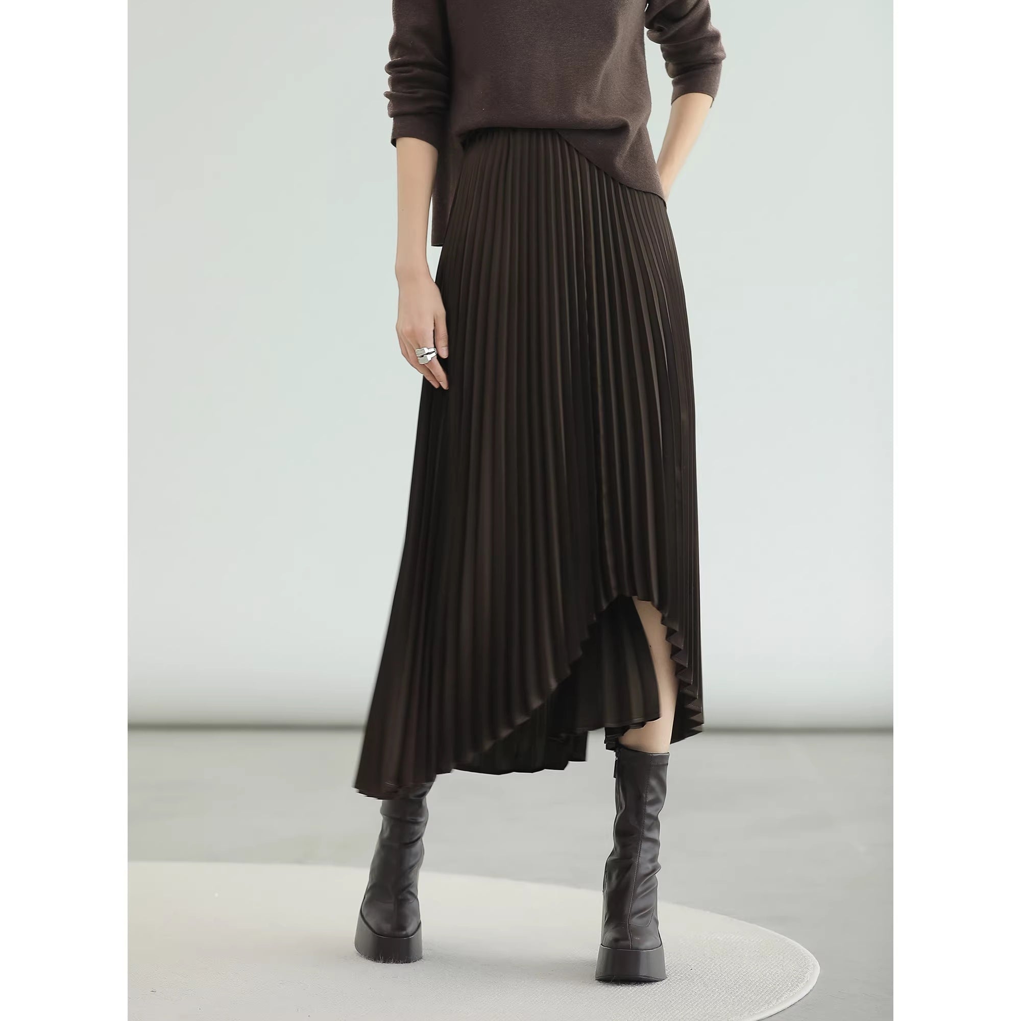 COCOBELLA_High_Waist_Lined_Pleated_Patchwork_Office_Women_Polyester_Skirts_MISSTT