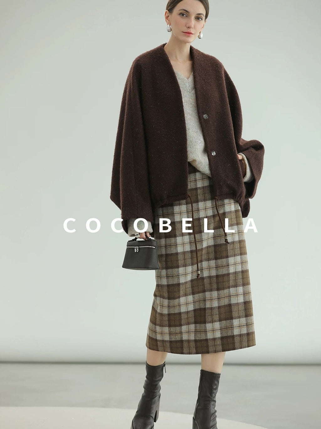 COCOBELLA High Waist Lined Pleated Patchwork Office Women Polyester Skirts