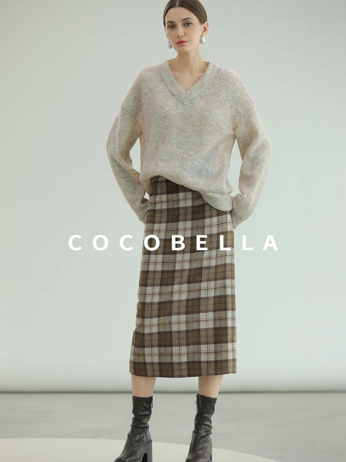 COCOBELLA High Waist Lined Pleated Patchwork Office Women Polyester Skirts