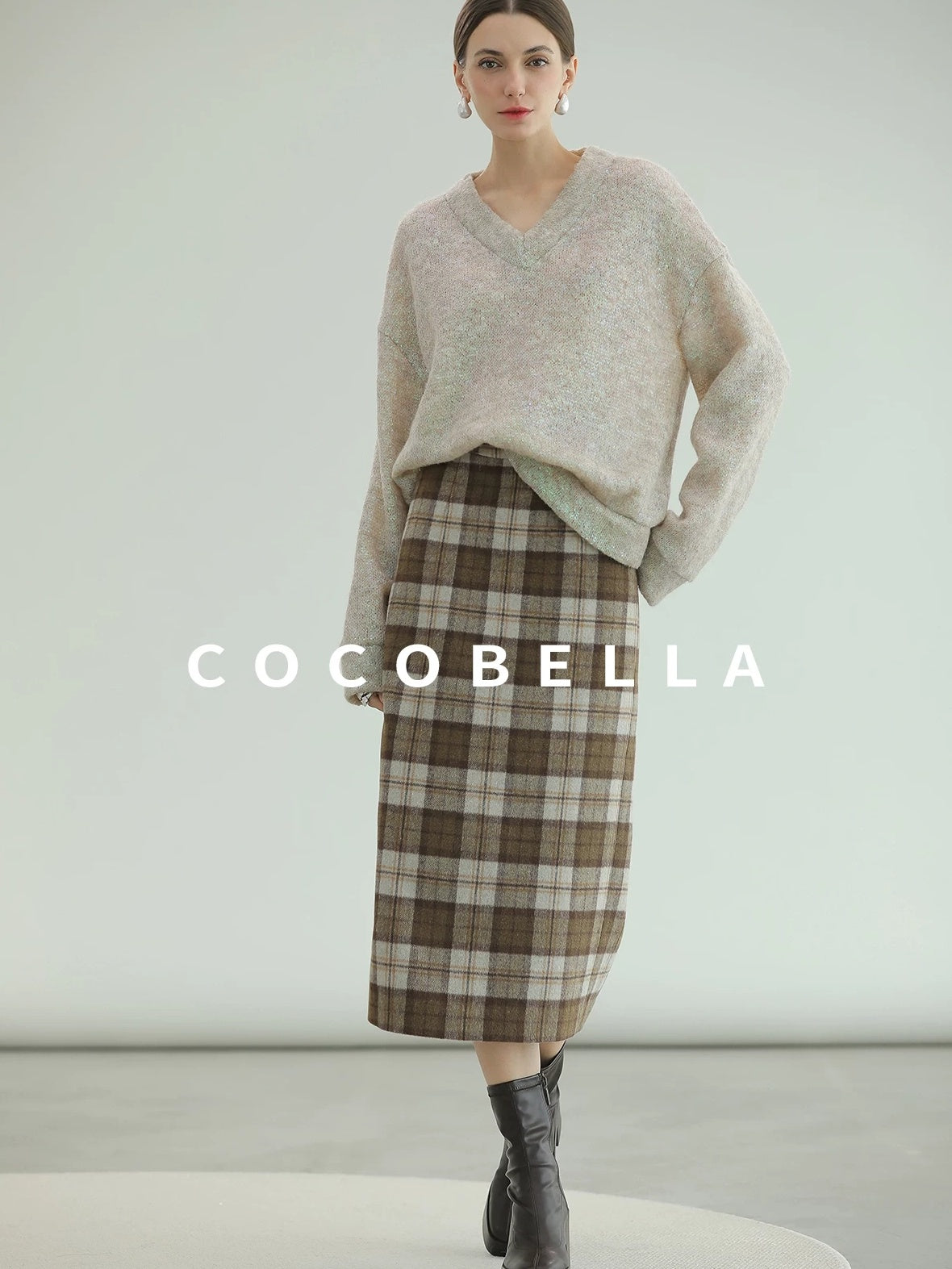 COCOBELLA High Waist Lined Pleated Patchwork Office Women Polyester Skirts