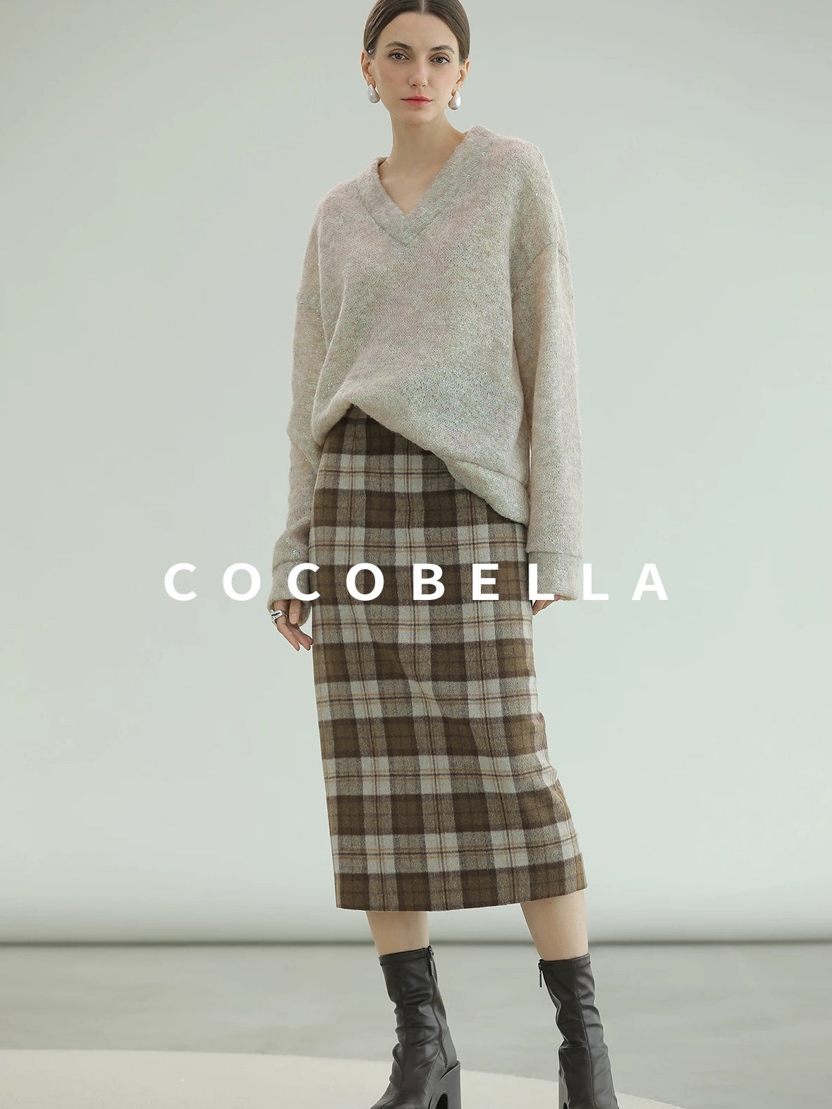 COCOBELLA High Waist Lined Pleated Patchwork Office Women Polyester Skirts