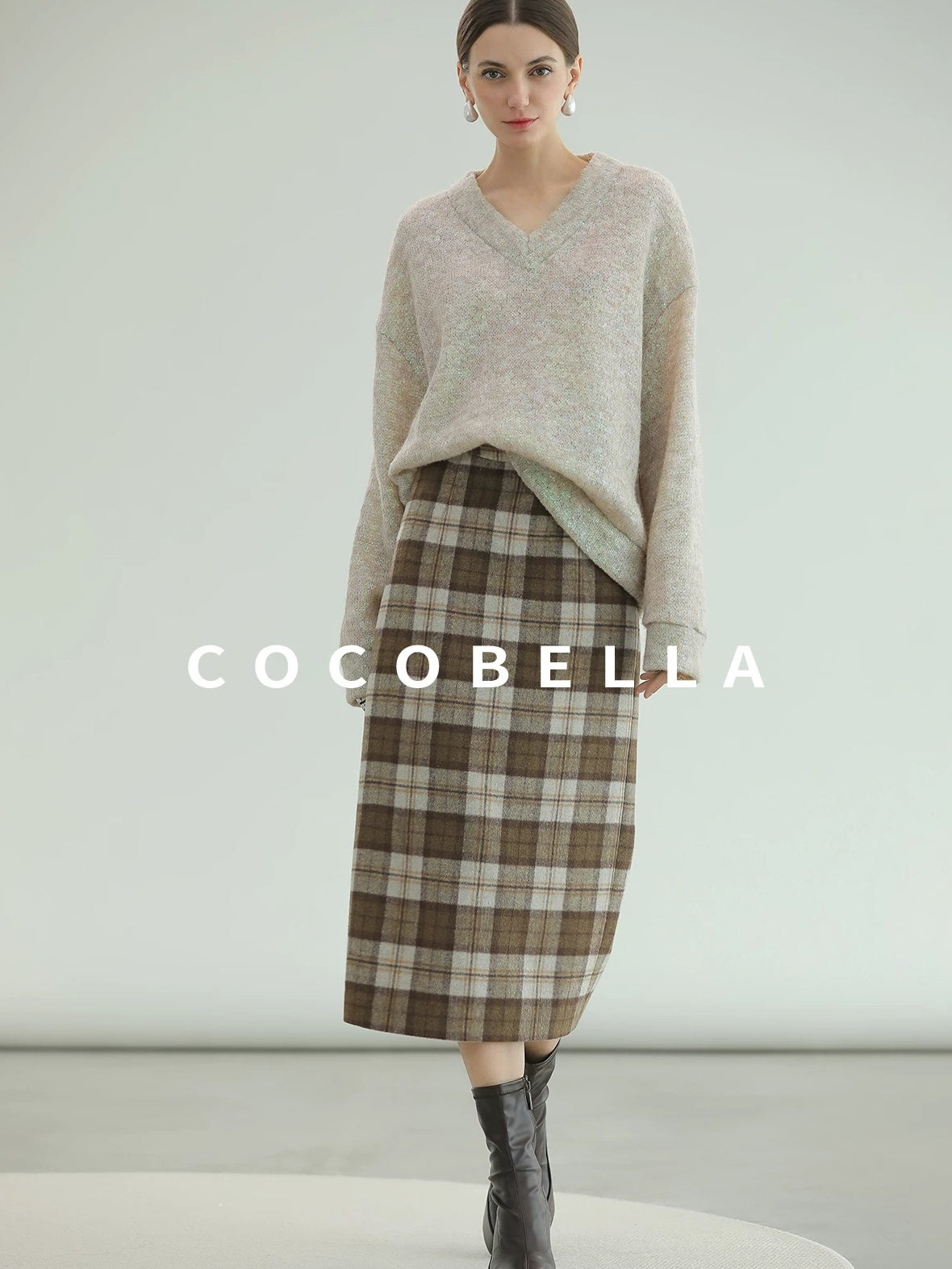 COCOBELLA High Waist Lined Pleated Patchwork Office Women Polyester Skirts