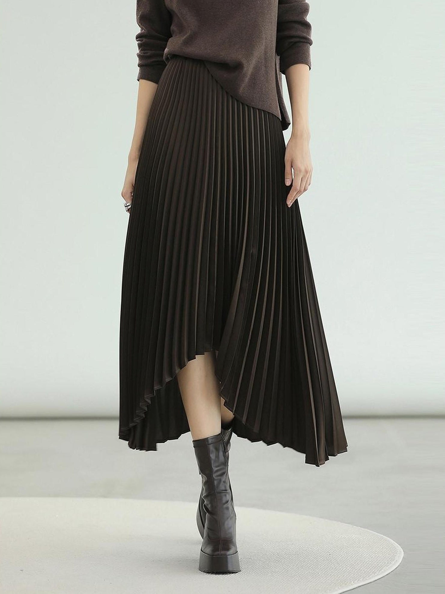 COCOBELLA High Waist Lined Pleated Patchwork Office Women Polyester Skirts